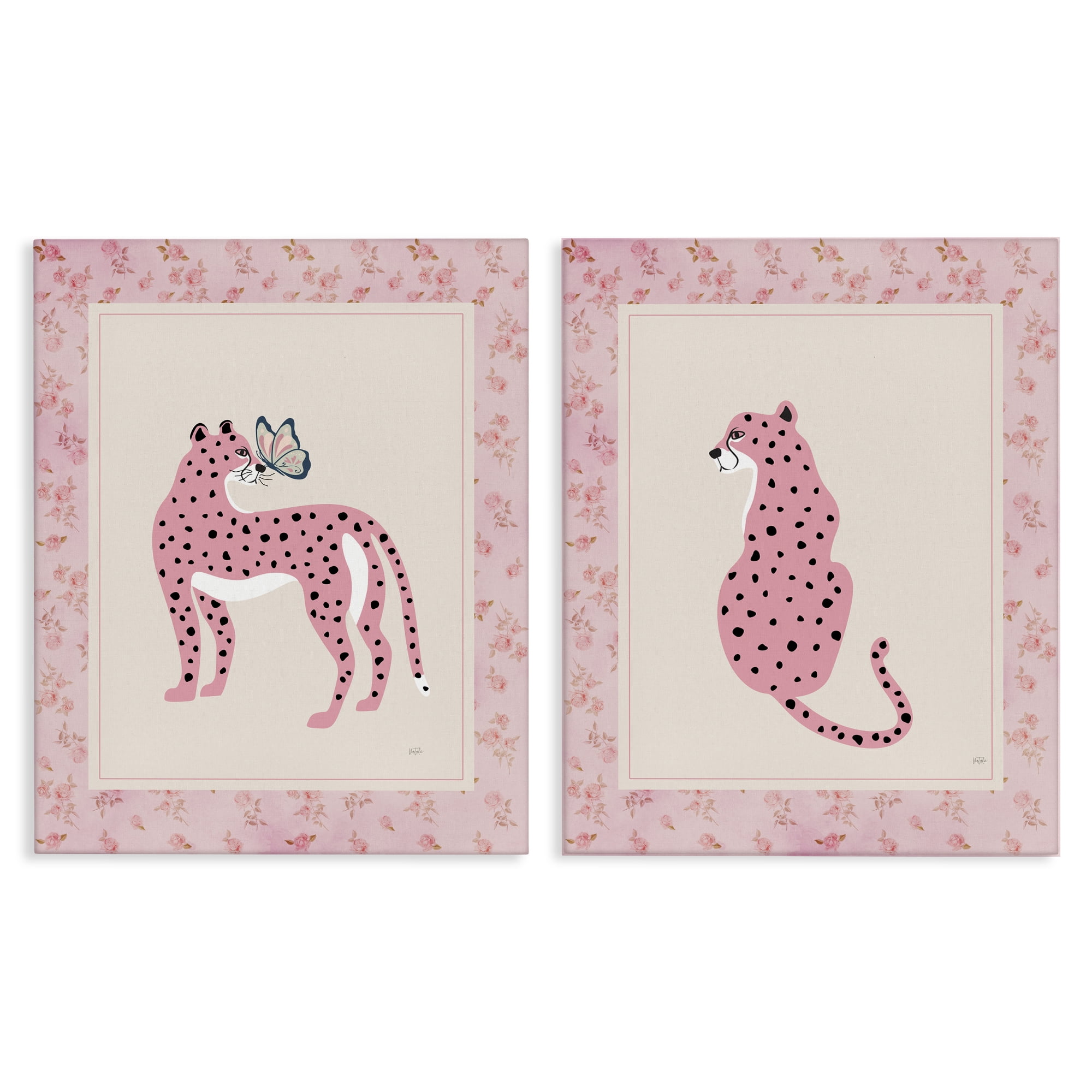 Stupell Industries Pink Leopard & Floral Border 2 Piece Canvas Wall Art Set, design by Natalie Carpentieri