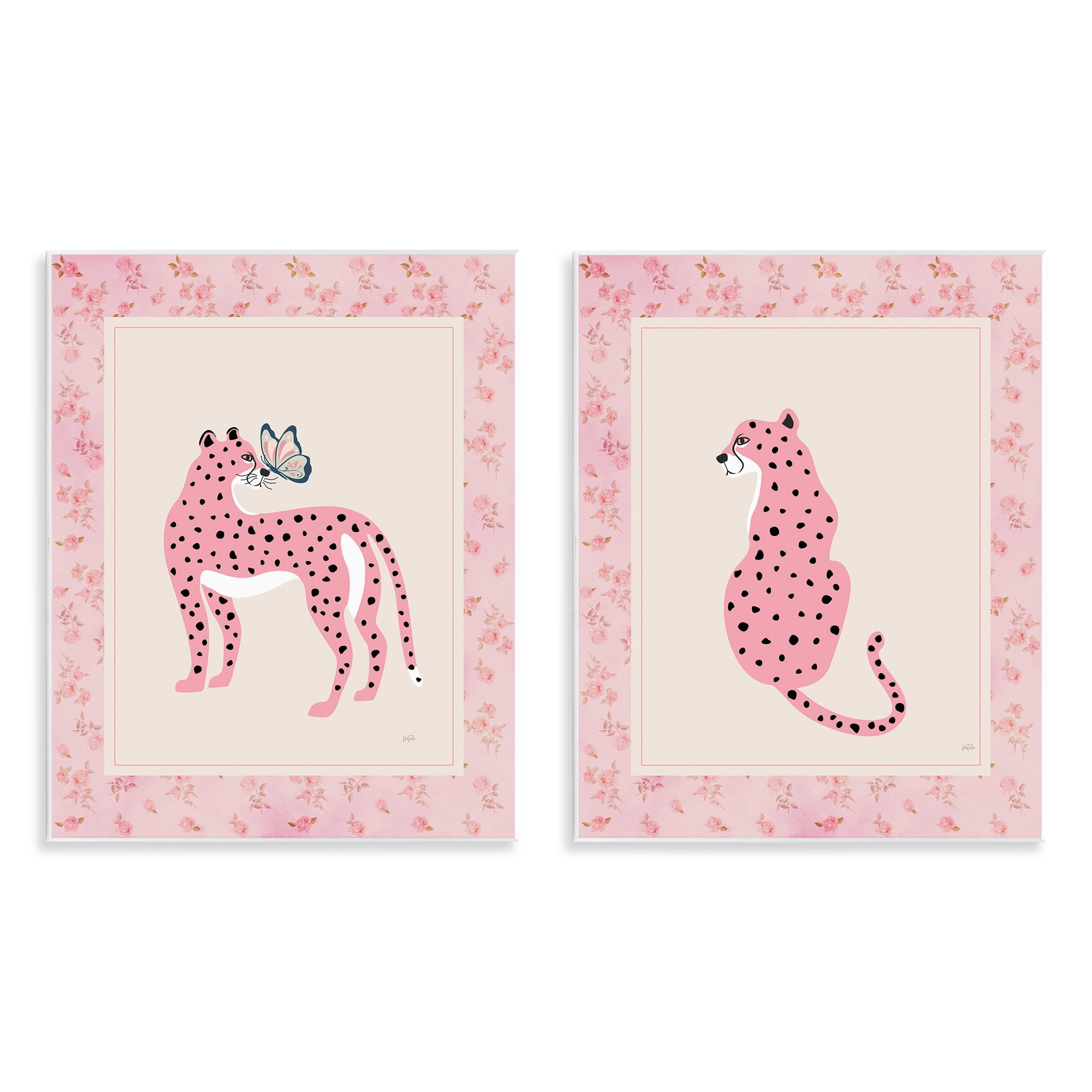 Stupell Industries Pink Leopard & Floral Border 2 Piece Wall Plaque Art Set, design by Natalie Carpentieri