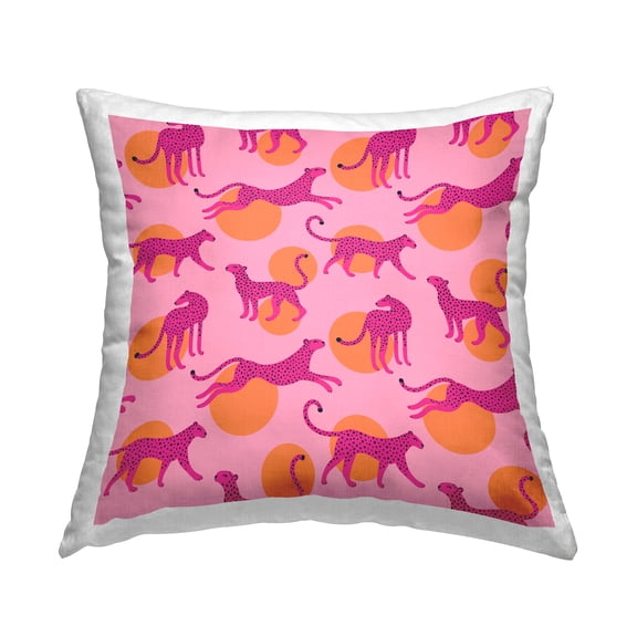 Stupell Industries Pink Leopards Over Orange Polka Dots Design by Lisa Perry Whitebutton Throw Pillow