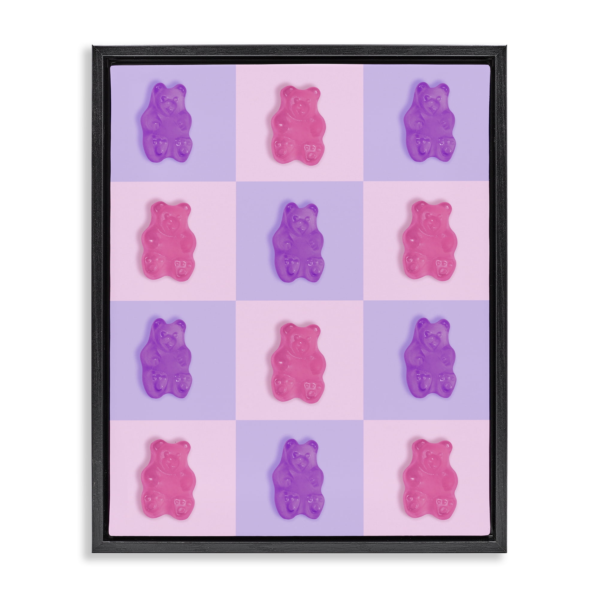 Stupell Industries Pink & Lilac Candy Bears Black Framed Floater Canvas Wall Art, design by LISH Creative