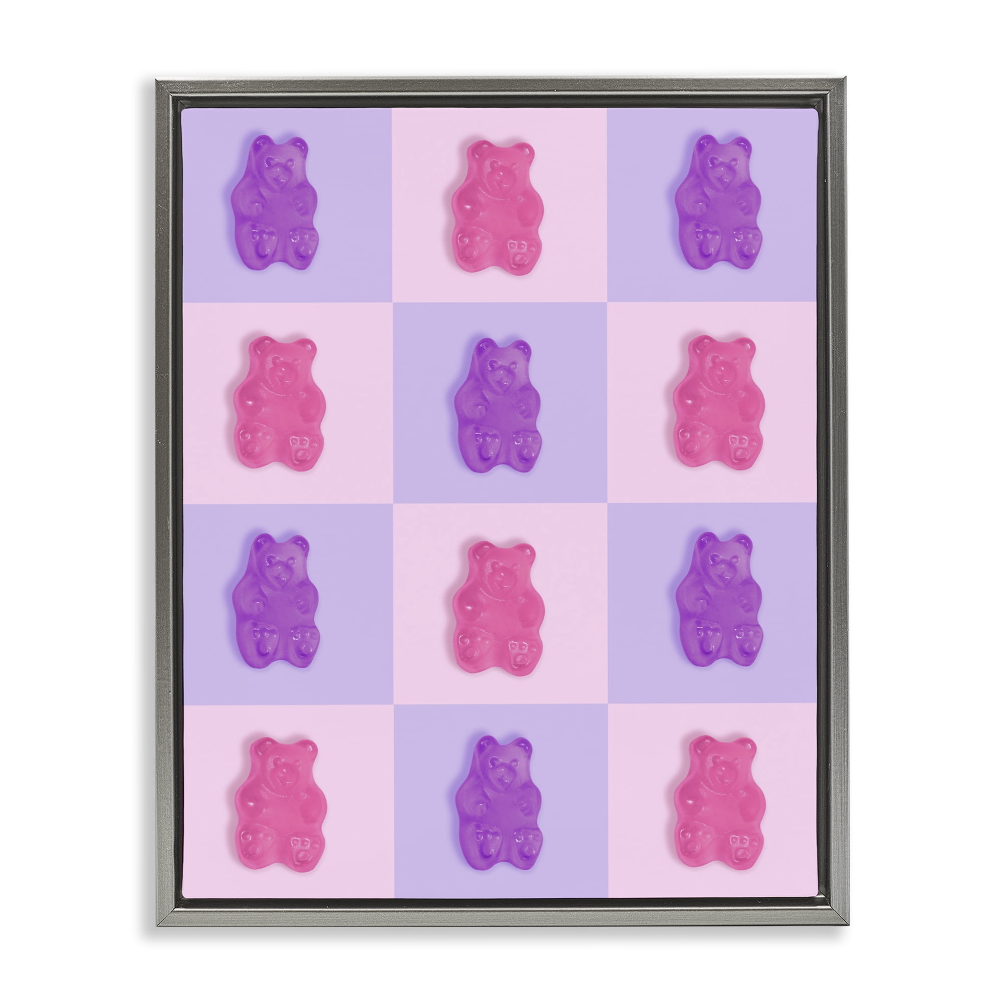 Stupell Industries Pink & Lilac Candy Bears Gray Framed Floater Canvas Wall Art, design by LISH Creative