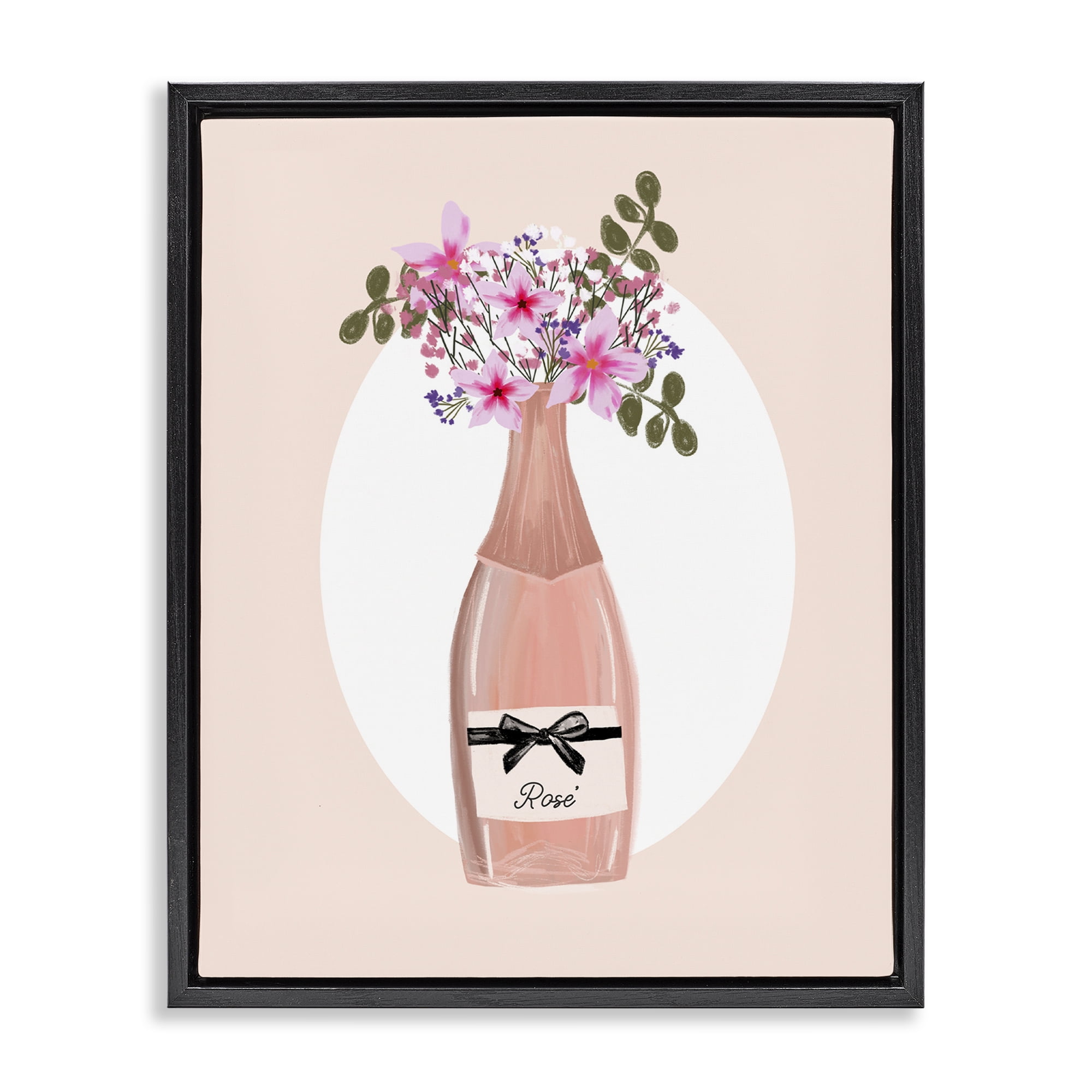 Stupell Industries Pink Lilies Champagne Food & Beverage Painting Black Floater Framed Art Print Wall Art, 17 x 21