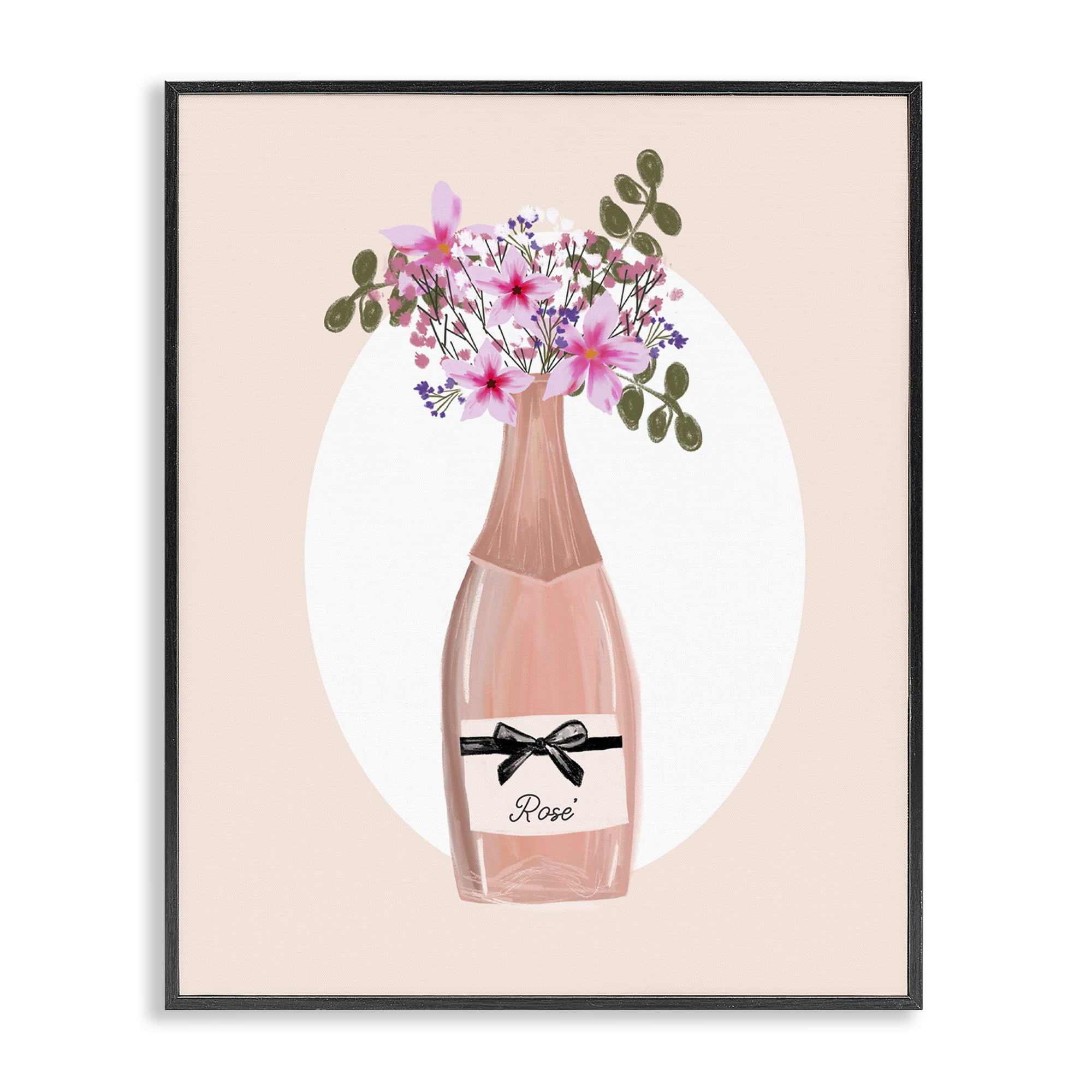 Stupell Industries Pink Lilies Champagne Food & Beverage Painting Black Framed Art Print Wall Art, 16 x 20
