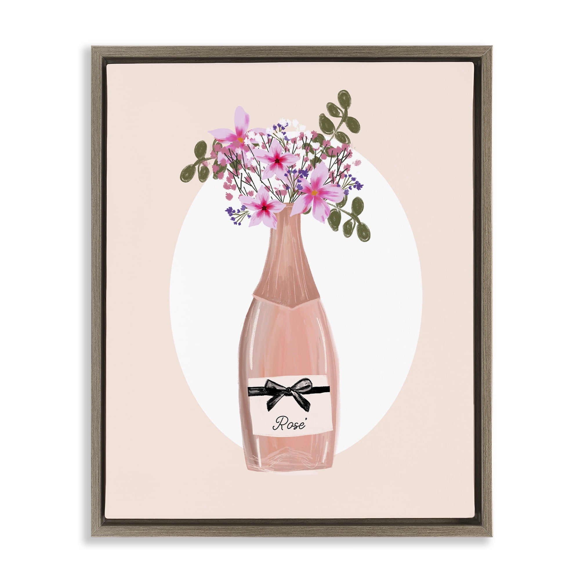 Stupell Industries Pink Lilies Champagne Food & Beverage Painting Brown Floater Framed Art Print Wall Art, 17 x 21