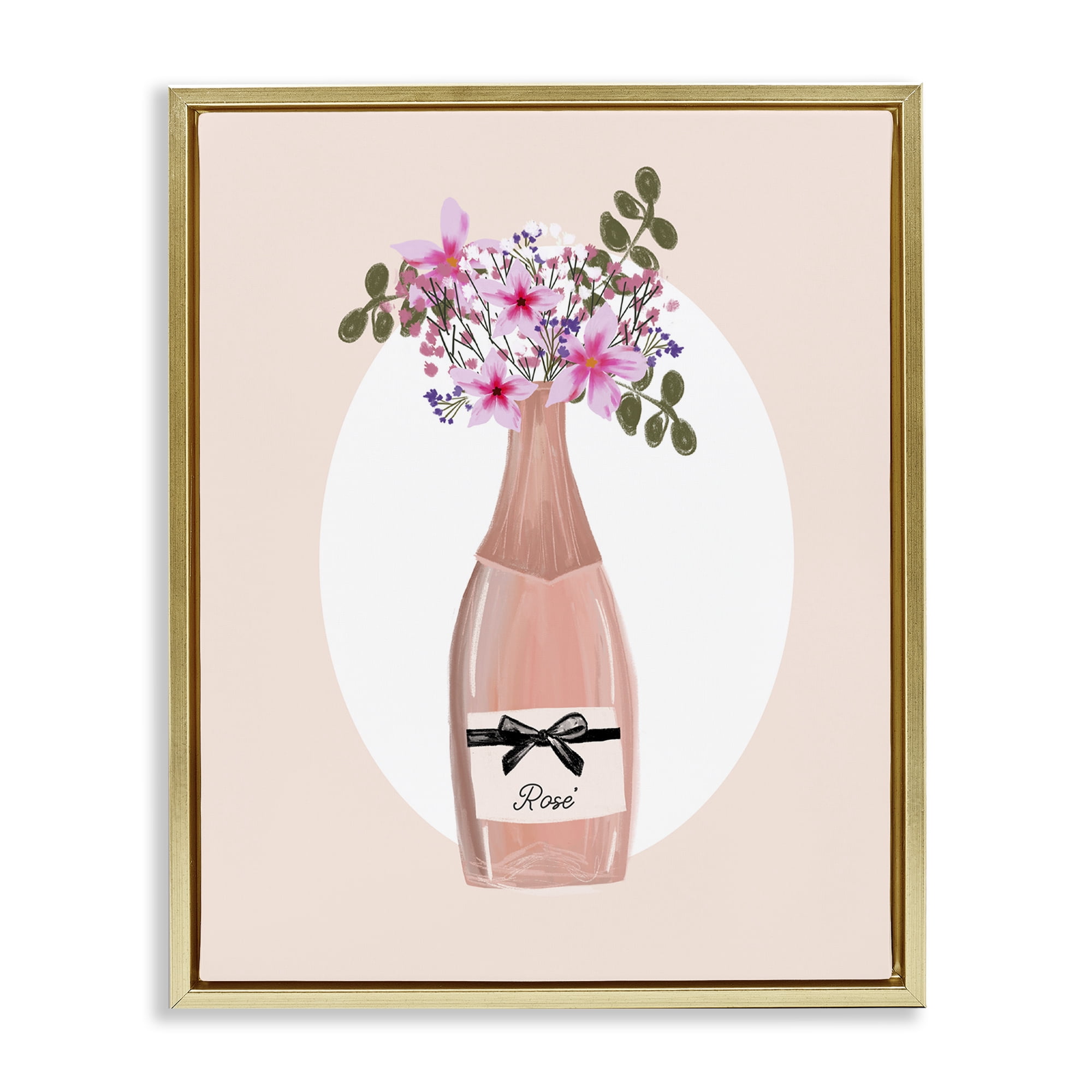 Stupell Industries Pink Lilies Champagne Food & Beverage Painting Gold Floater Framed Art Print Wall Art, 25 x 31