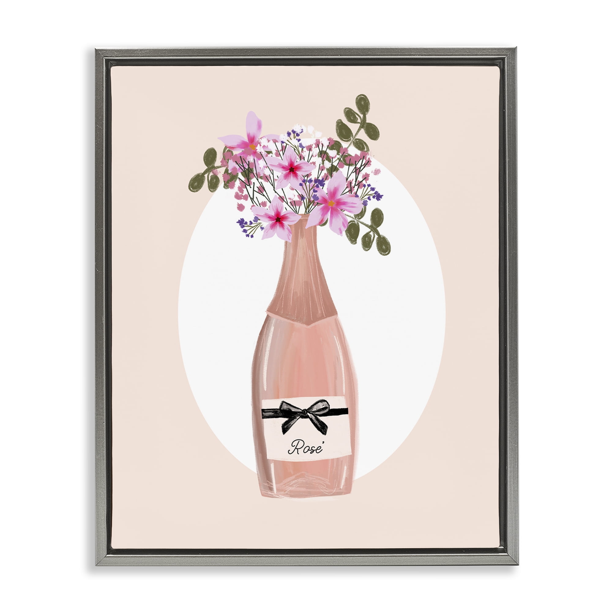 Stupell Industries Pink Lilies Champagne Food & Beverage Painting Gray Floater Framed Art Print Wall Art, 17 x 21