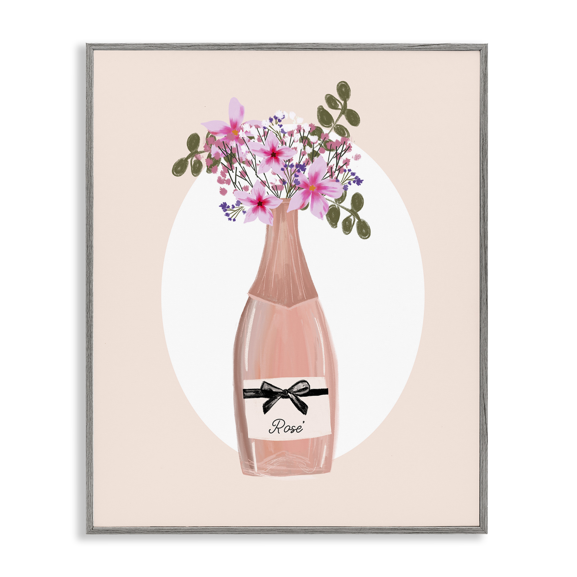 Stupell Industries Pink Lilies Champagne Food & Beverage Painting Gray Framed Art Print Wall Art, 11 x 14