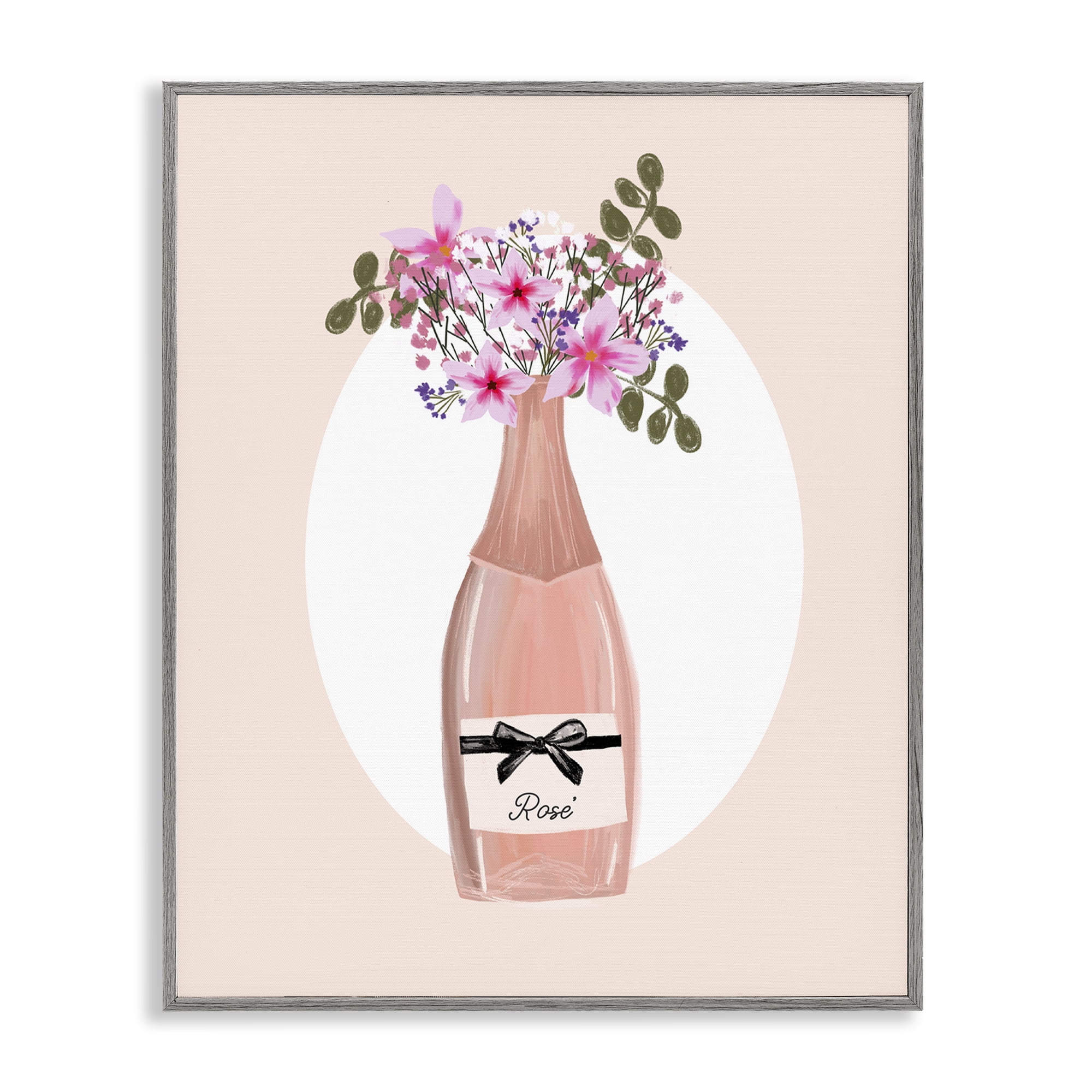 Stupell Industries Pink Lilies Champagne Food & Beverage Painting Gray Framed Art Print Wall Art, 16 x 20