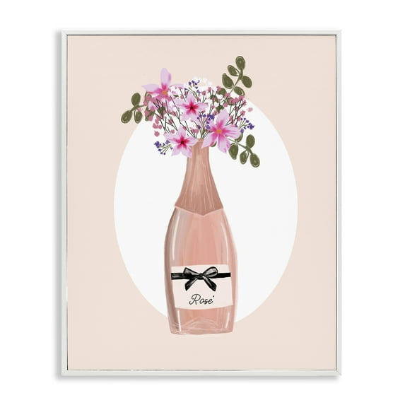 Stupell Industries Pink Lilies Champagne Food & Beverage Painting White Framed Art Print Wall Art, 11 x 14