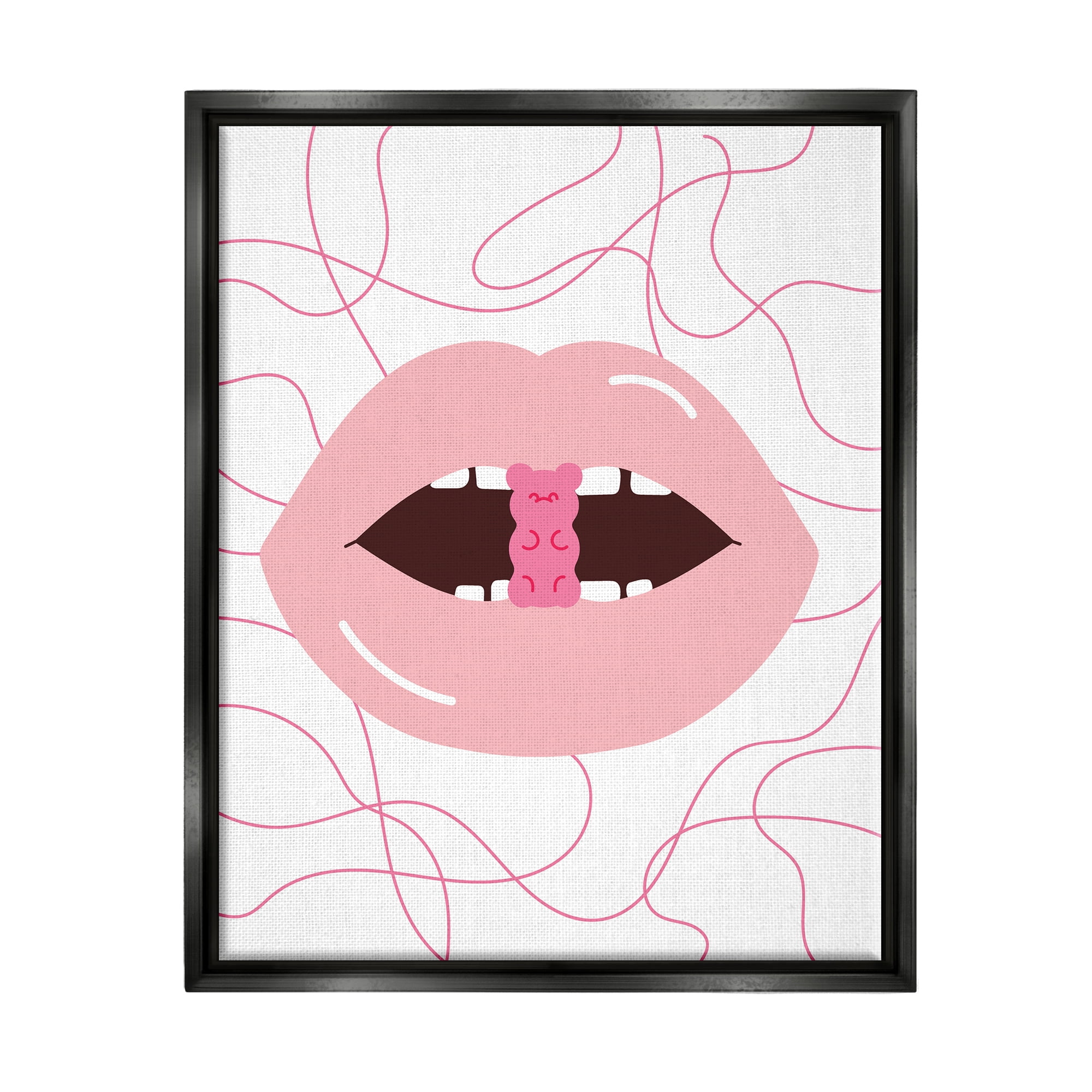 Stupell Industries Pink Lips & Gummy Candy Food & Beverage Painting Black Floater Framed Art Print Wall Art, 25 x 31