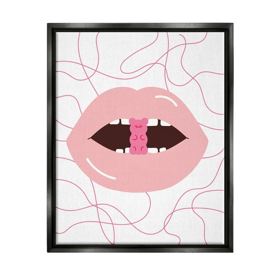 Stupell Industries Pink Lips & Gummy Candy Food & Beverage Painting Black Floater Framed Art Print Wall Art, 25 x 31