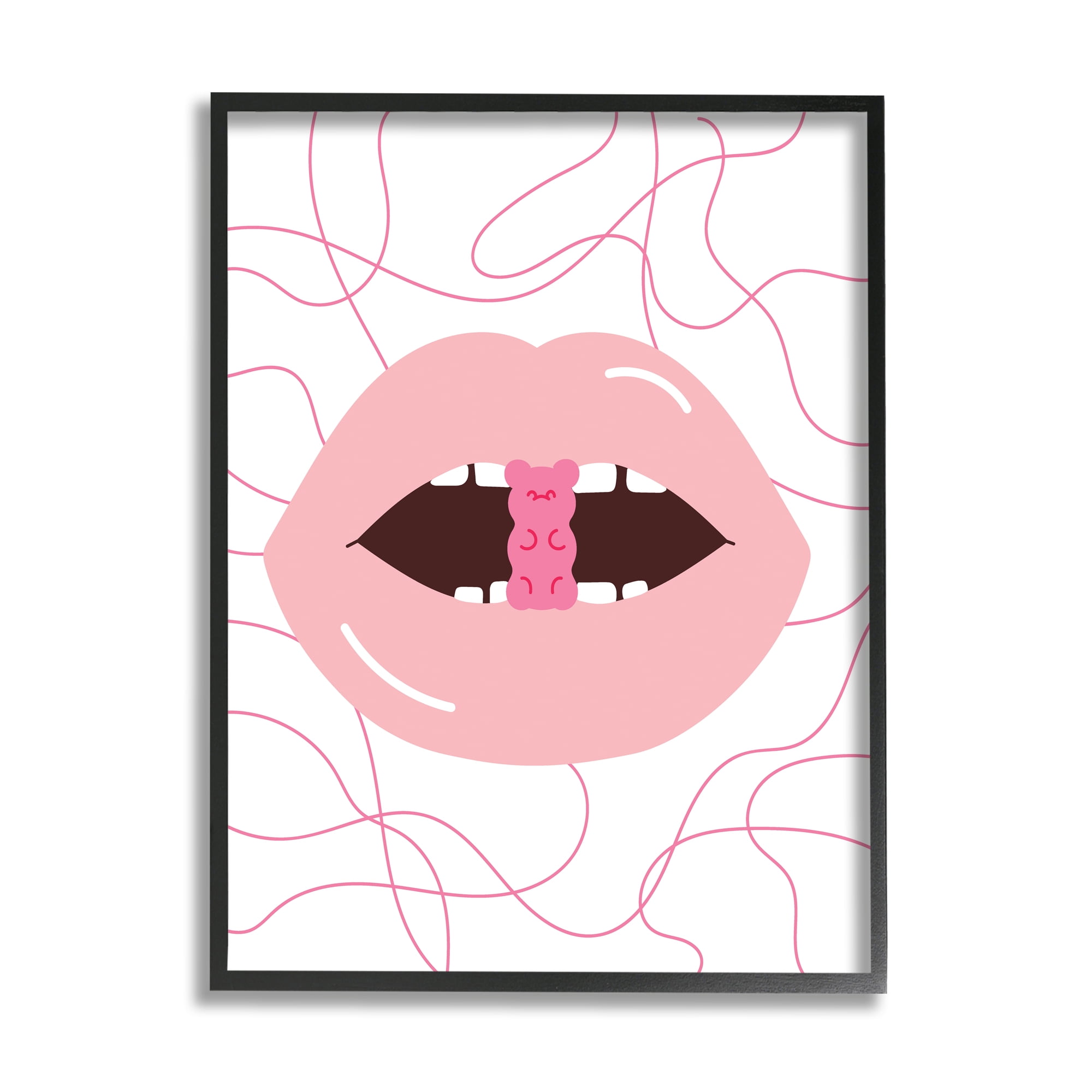 Stupell Industries Pink Lips & Gummy Candy Food & Beverage Painting Black Framed Art Print Wall Art, 11 x 14