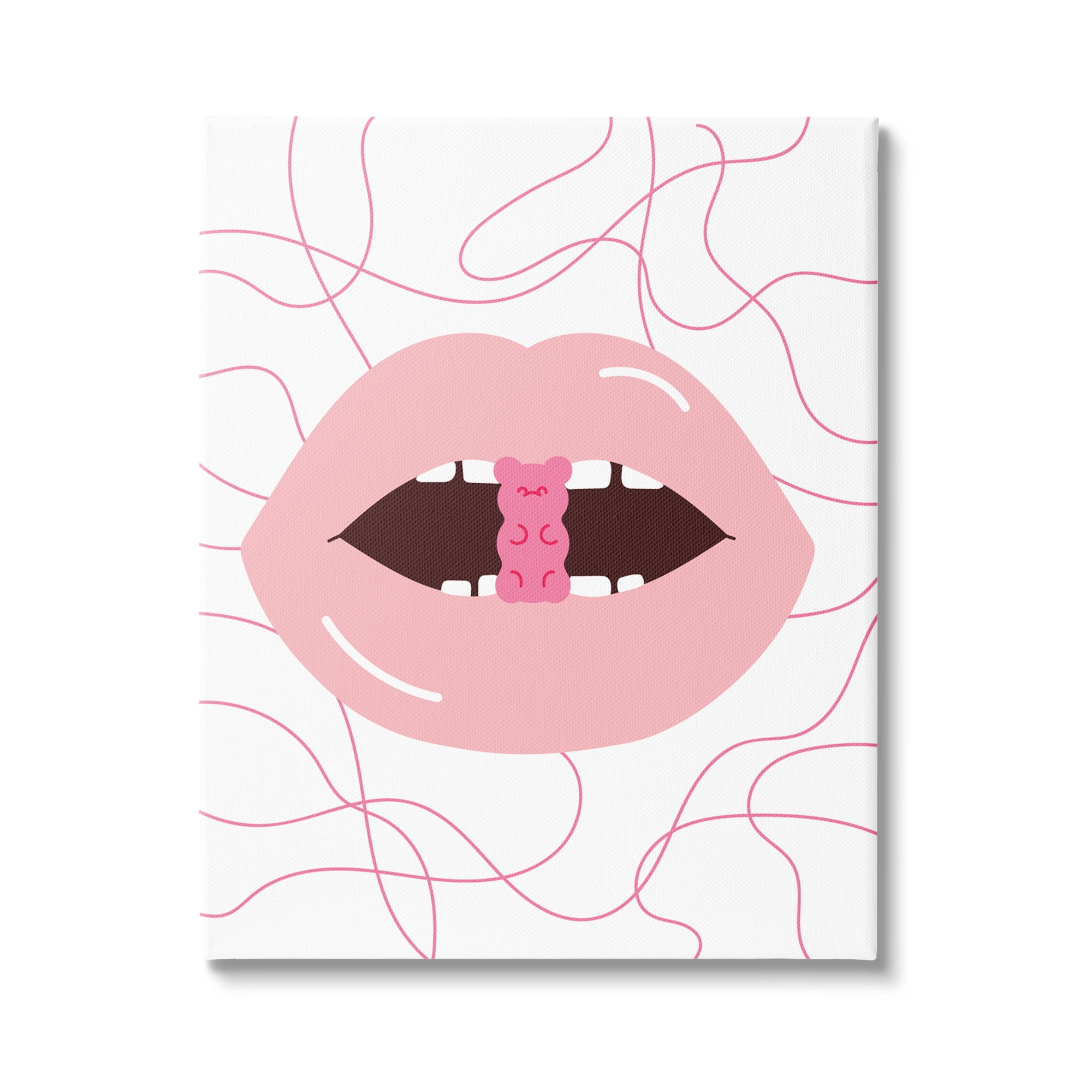 Stupell Industries Pink Lips & Gummy Candy Food & Beverage Painting Gallery Wrapped Canvas Print Wall Art, 36 x 48