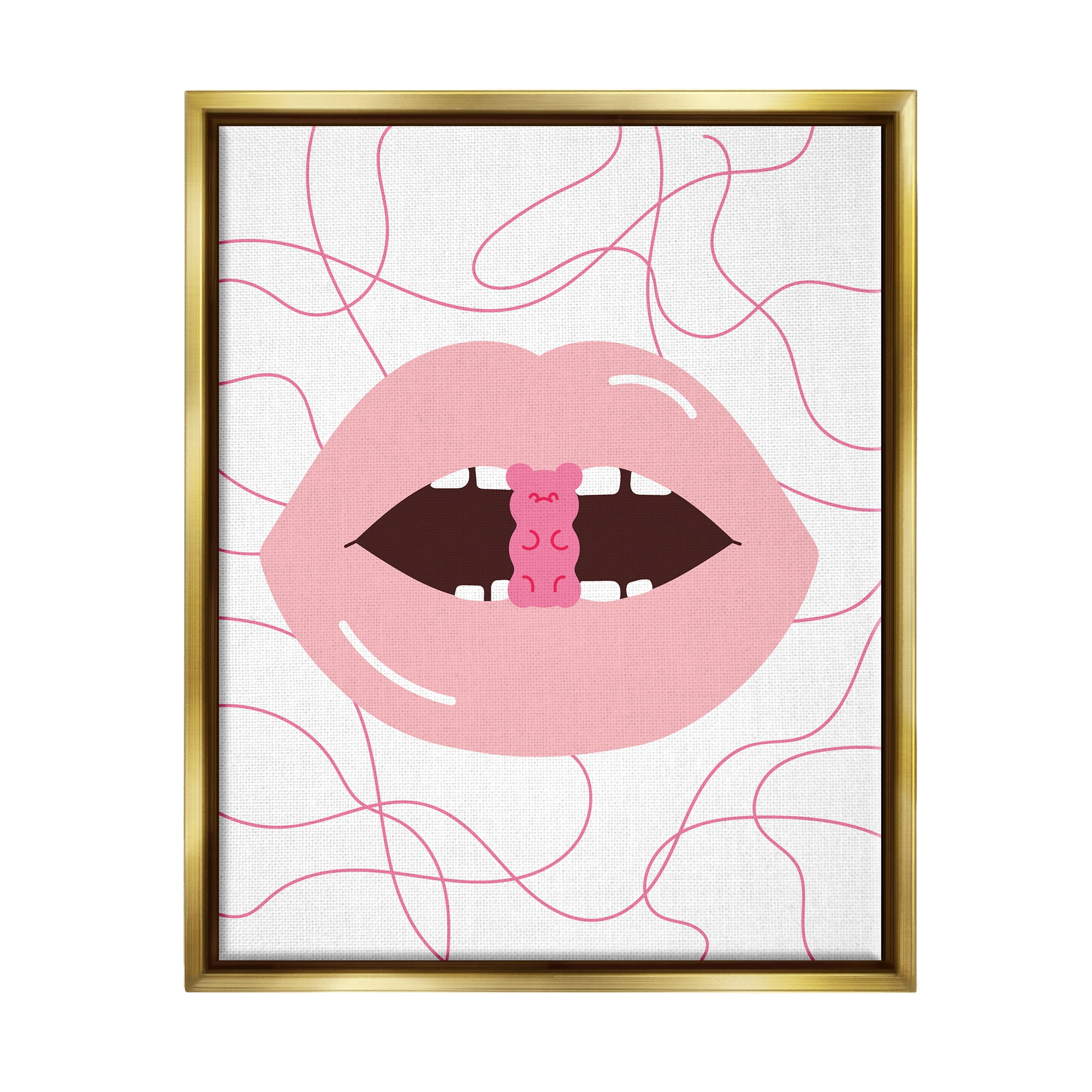 Stupell Industries Pink Lips & Gummy Candy Food & Beverage Painting Gold Floater Framed Art Print Wall Art, 25 x 31