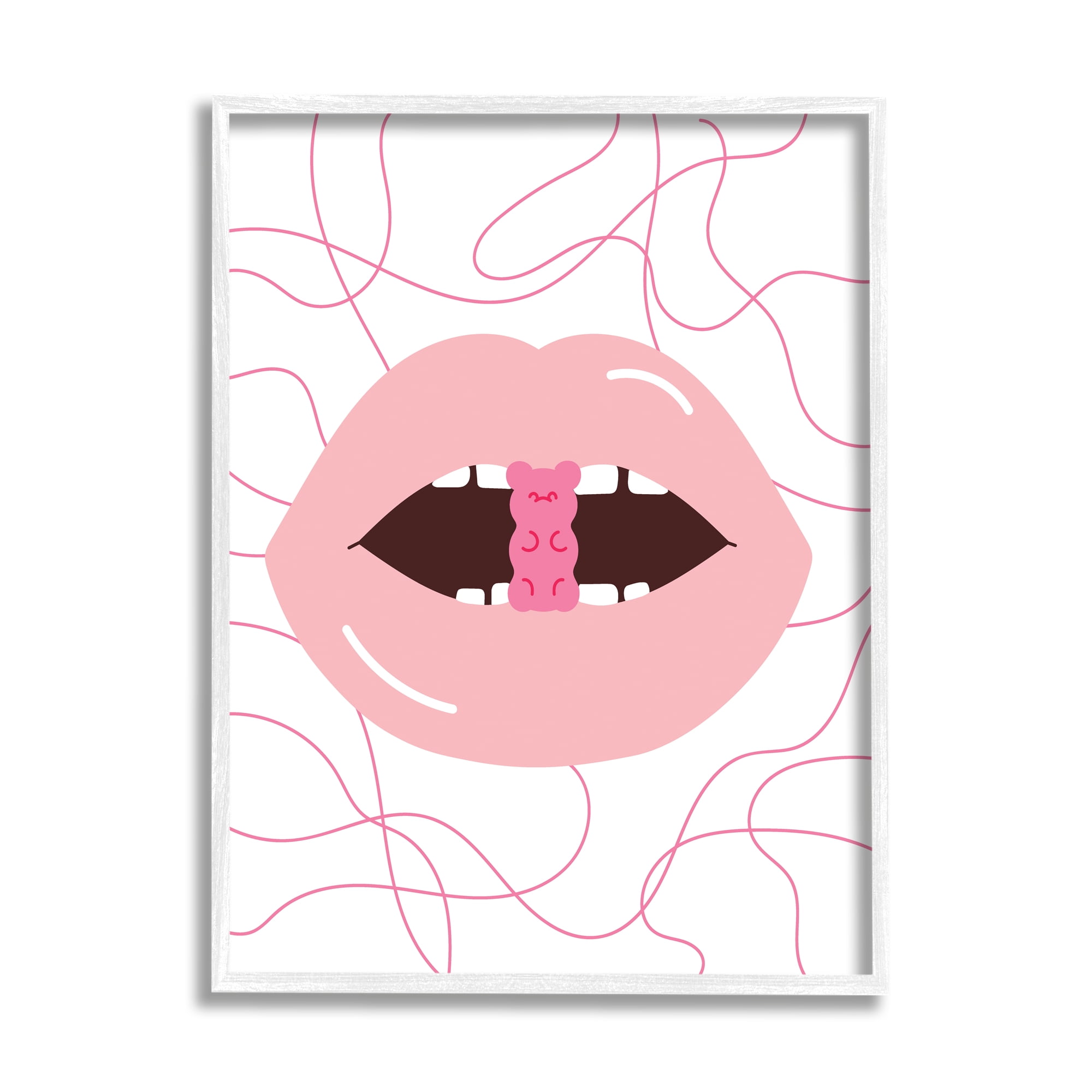 Stupell Industries Pink Lips & Gummy Candy Food & Beverage Painting White Framed Art Print Wall Art, 24 x 30