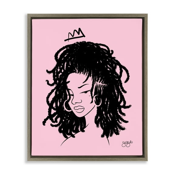 Stupell Industries Pink Liz Portrait Brown Framed Floater Canvas Wall Art design by Sierra Siler, 31 x 25