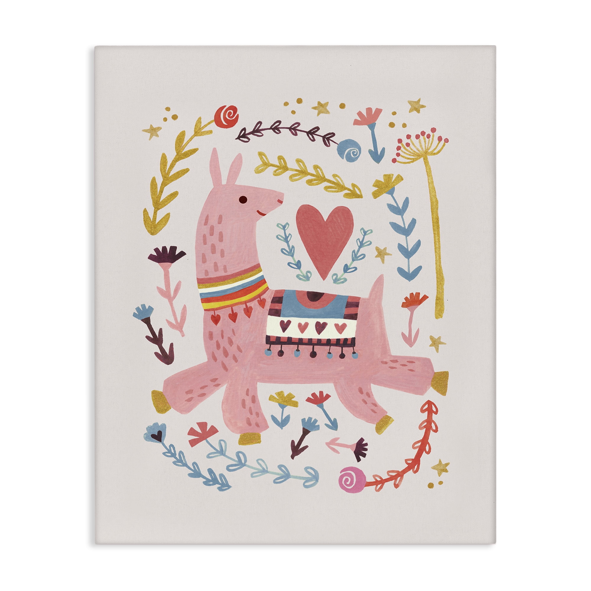 Stupell Industries Pink Llama with Florals Animals Painting Wrapped Canvas Art Print Wall Art, 16 x 20