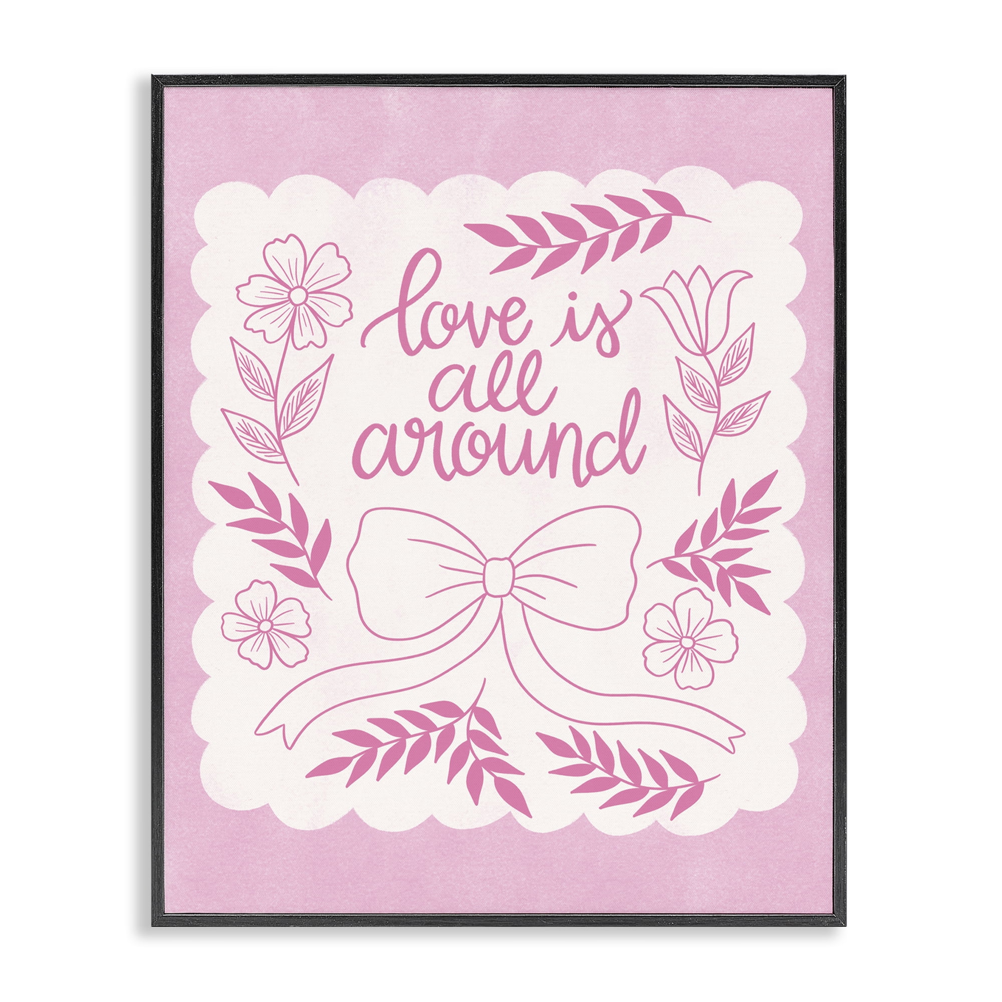Stupell Industries Pink Love All Around Plants & Flowers Painting Black Framed Art Print Wall Art, 16 x 20