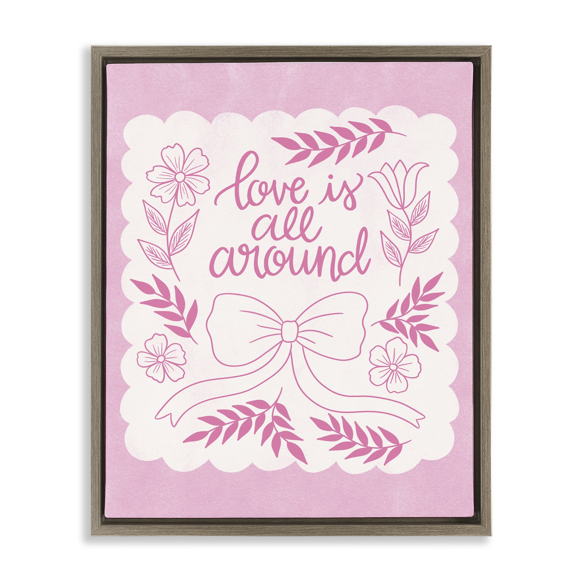 Stupell Industries Pink Love All Around Plants & Flowers Painting Brown Floater Framed Canvas Art Print Wall Art, 25 x 31