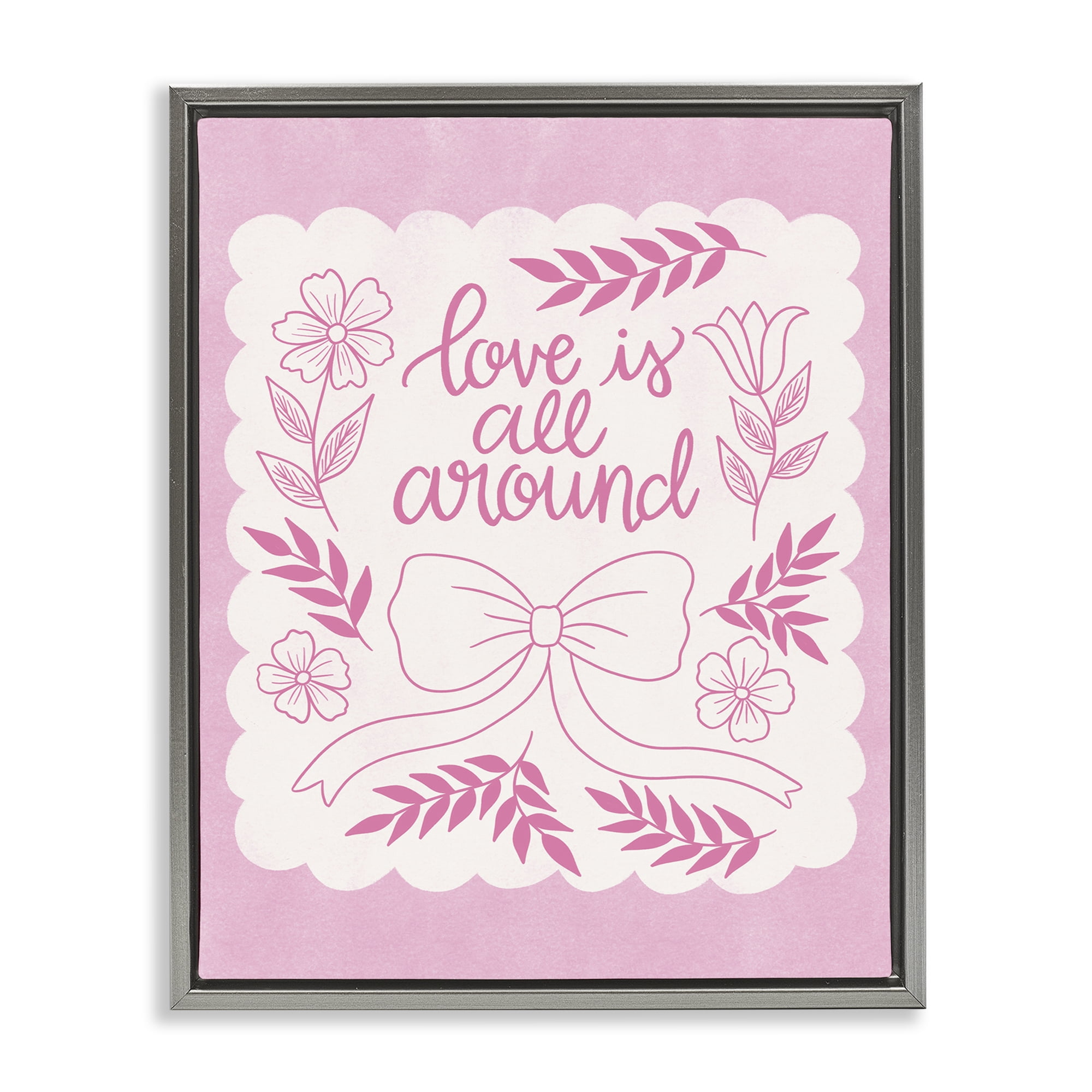 Stupell Industries Pink Love All Around Plants & Flowers Painting Gray Floater Framed Canvas Art Print Wall Art, 25 x 31