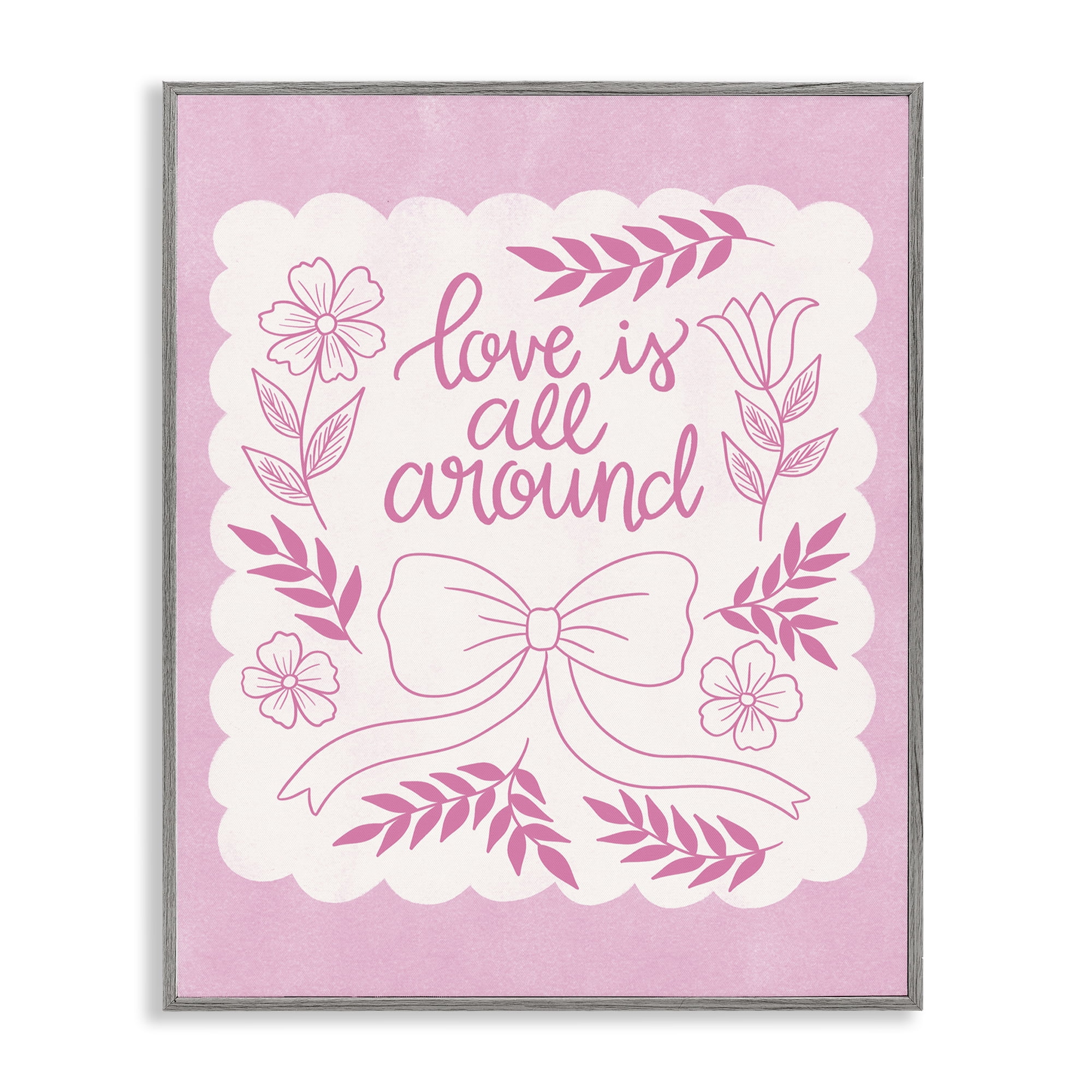 Stupell Industries Pink Love All Around Plants & Flowers Painting Gray Framed Art Print Wall Art, 16 x 20