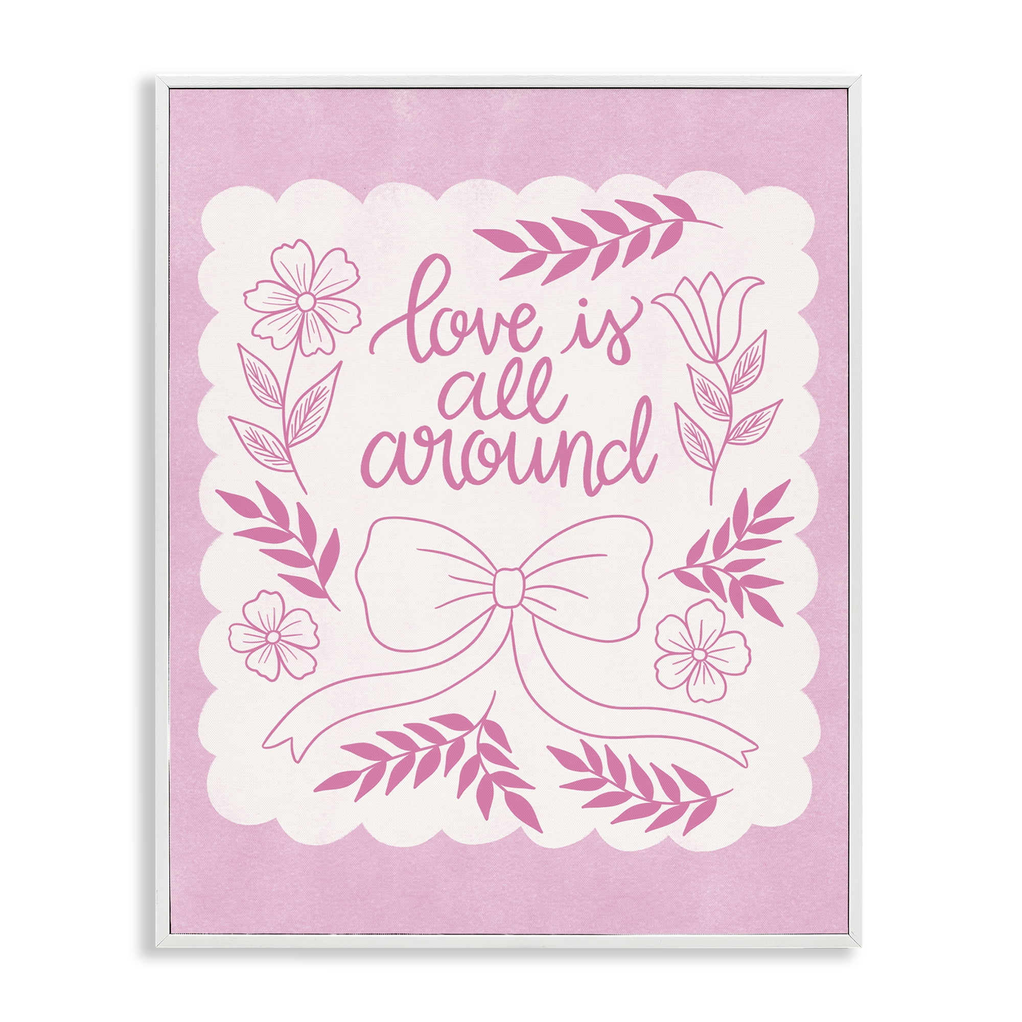 Stupell Industries Pink Love All Around Plants & Flowers Painting White Framed Art Print Wall Art, 16 x 20