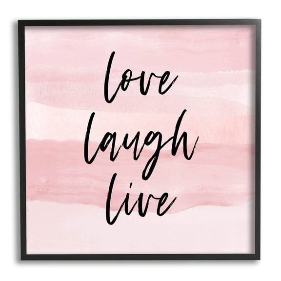 Stupell Industries Pink Love Laugh Live Phrase Graphic Art Black Framed Art Print Wall Art, Design by Martina Pavlova