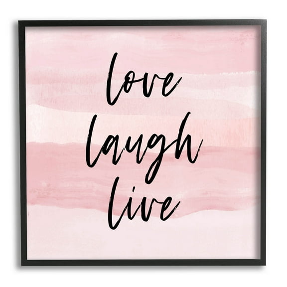 Stupell Industries Pink Love Laugh Live Phrase Graphic Art Black Framed Art Print Wall Art, Design by Martina Pavlova