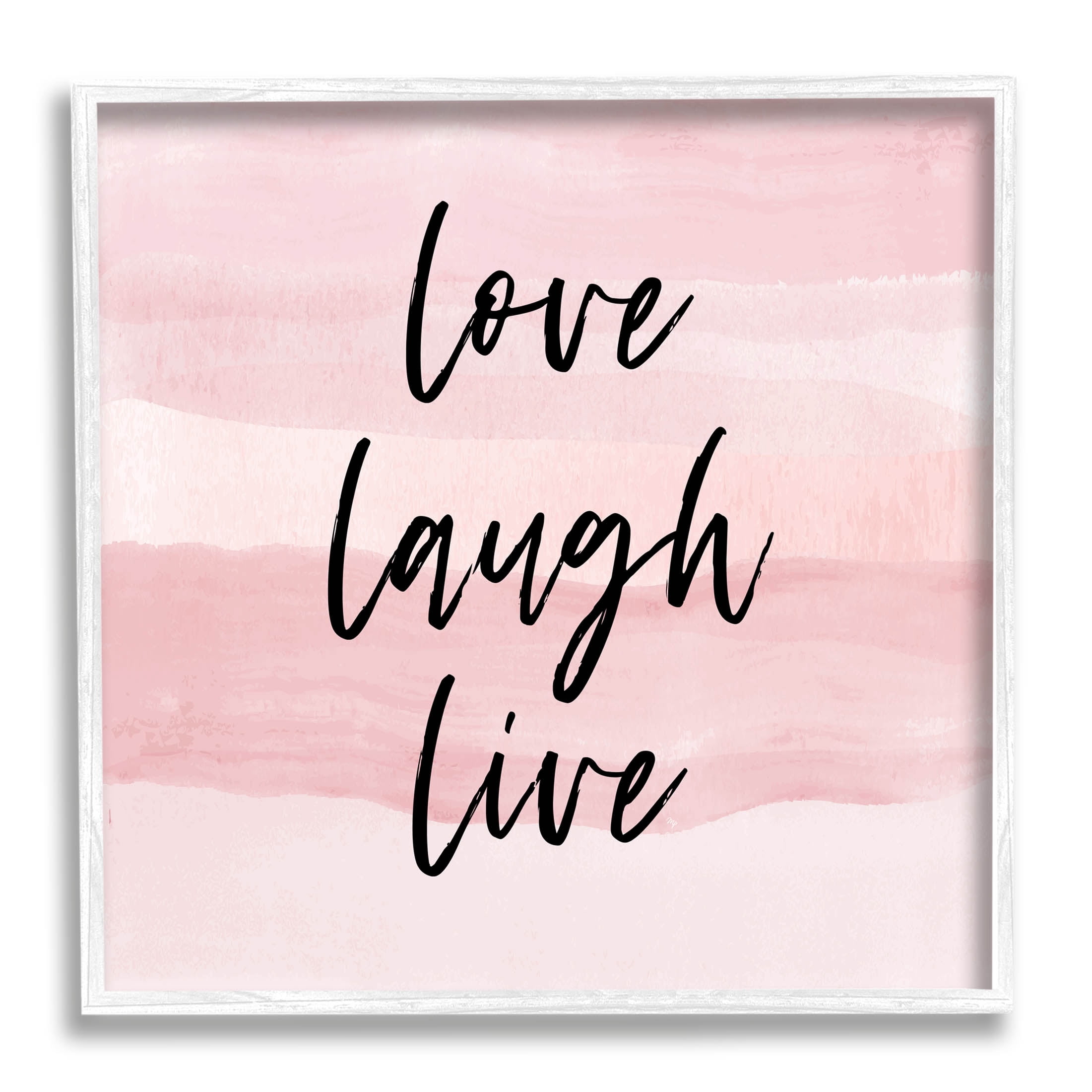 Stupell Industries Pink Love Laugh Live Phrase Graphic Art White Framed Art Print Wall Art, Design by Martina Pavlova