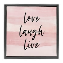 Stupell Industries Pink Love Laugh Live Phrase Inspirational Painting Black Floater Framed Canvas Art Print Wall Art, 18 x 18