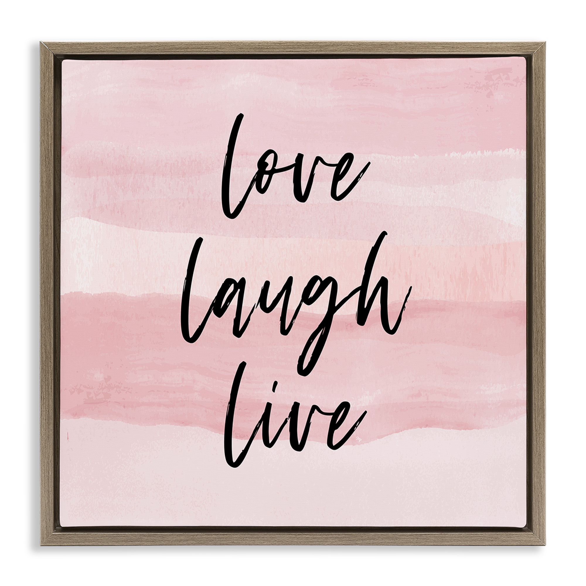 Stupell Industries Pink Love Laugh Live Phrase Inspirational Painting Brown Floater Framed Canvas Art Print Wall Art, 18 x 18