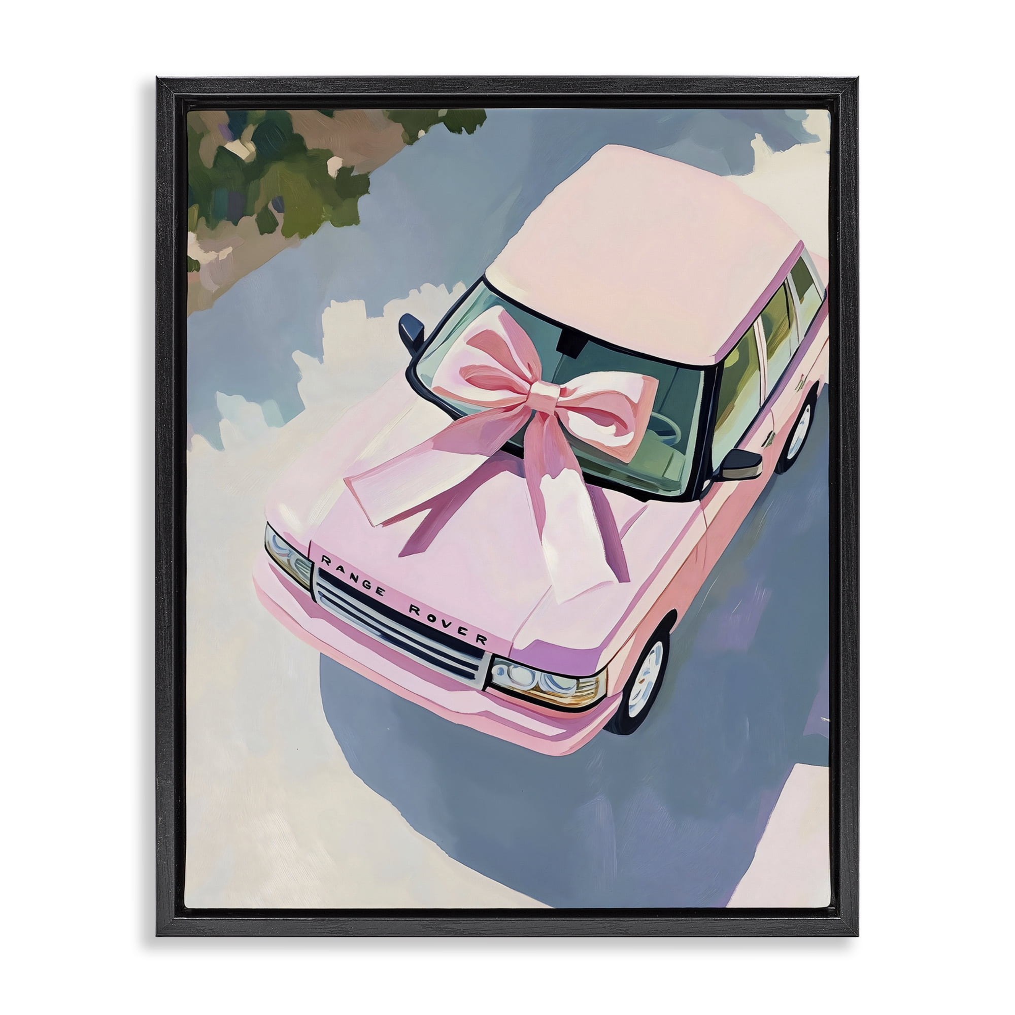 Stupell Industries Pink Luxury Rover with Ribbon Black Framed Floater Canvas Wall Art, design by The Prints Vibe
