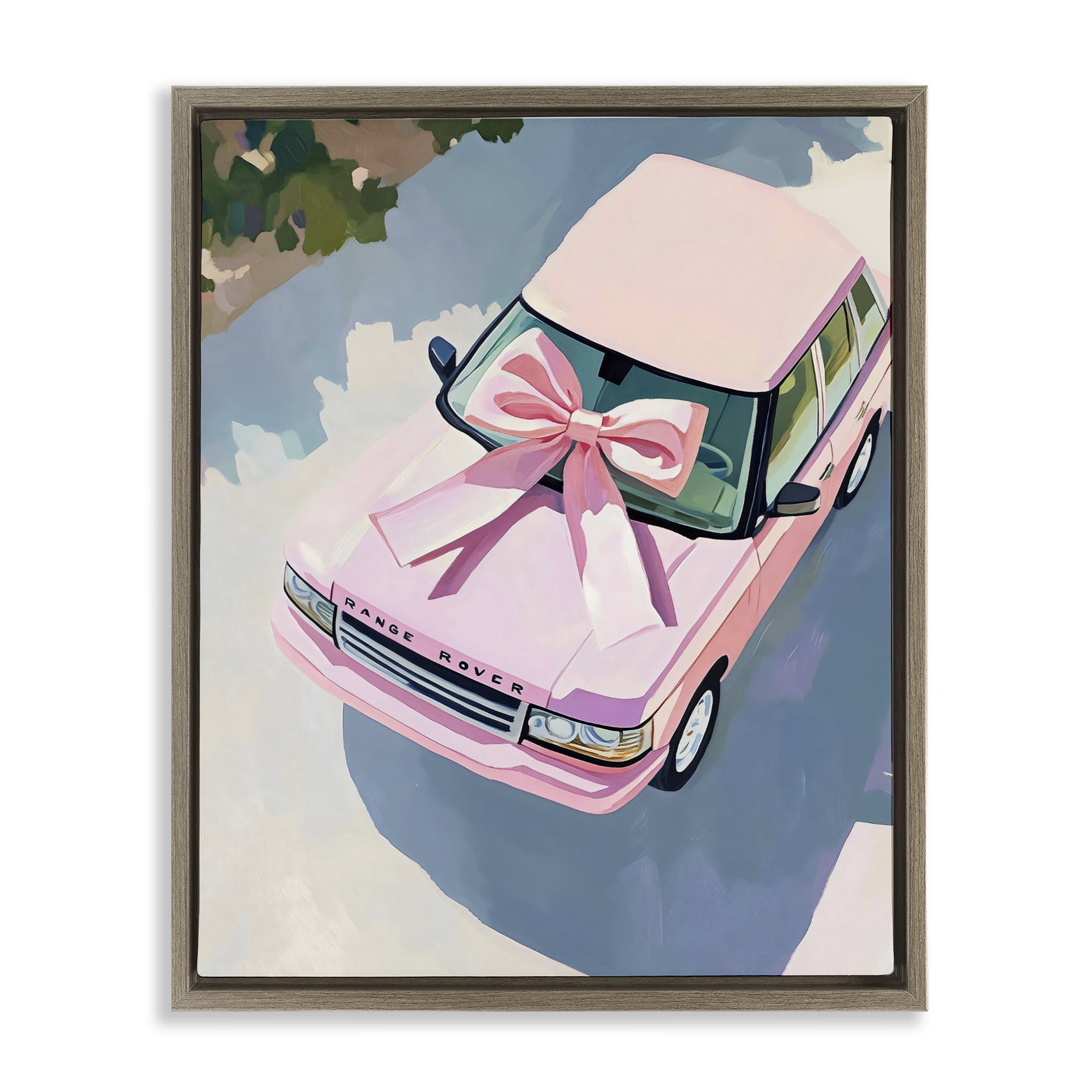 Stupell Industries Pink Luxury Rover with Ribbon Brown Framed Floater Canvas Wall Art, design by The Prints Vibe