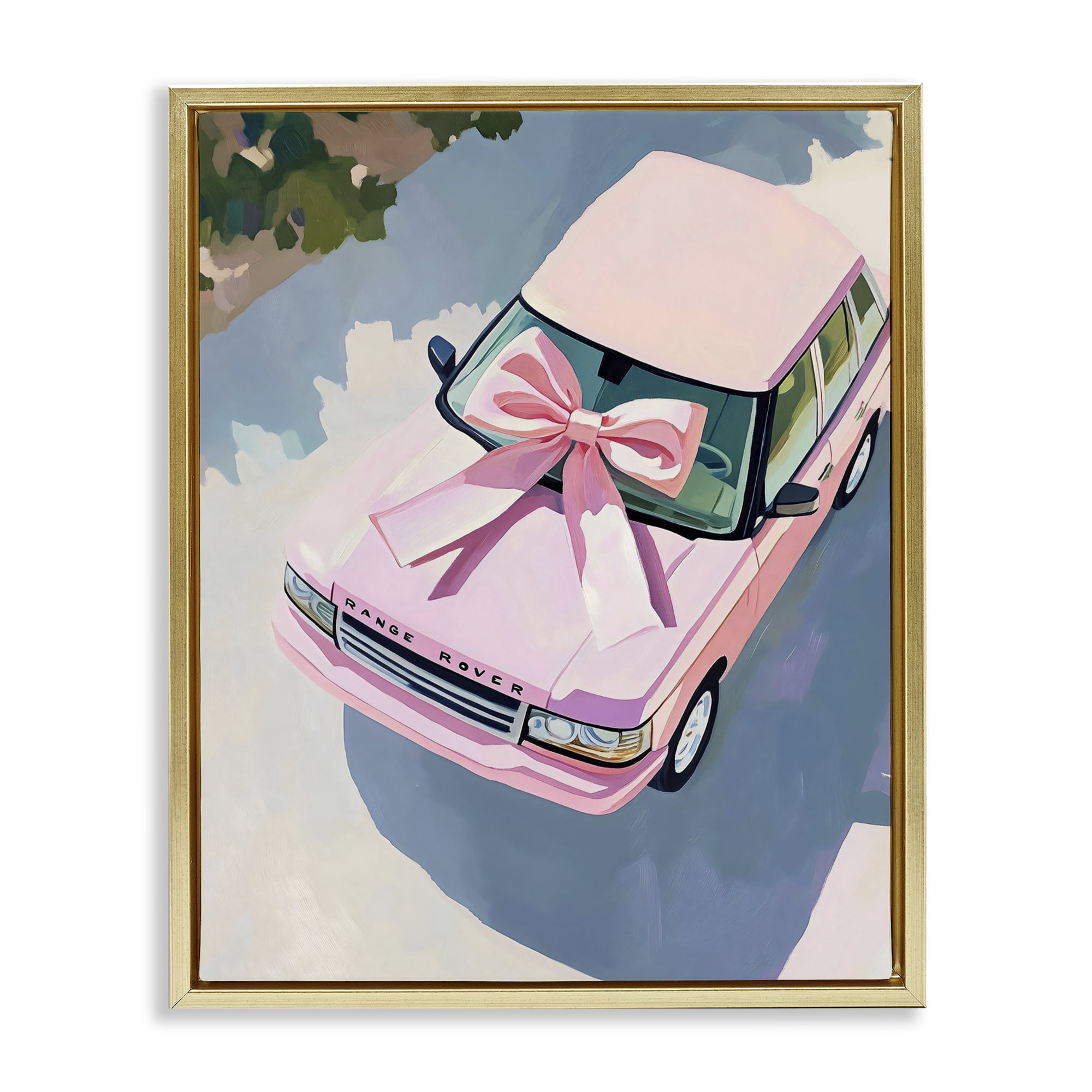 Stupell Industries Pink Luxury Rover with Ribbon Gold Framed Floater Canvas Wall Art, design by The Prints Vibe
