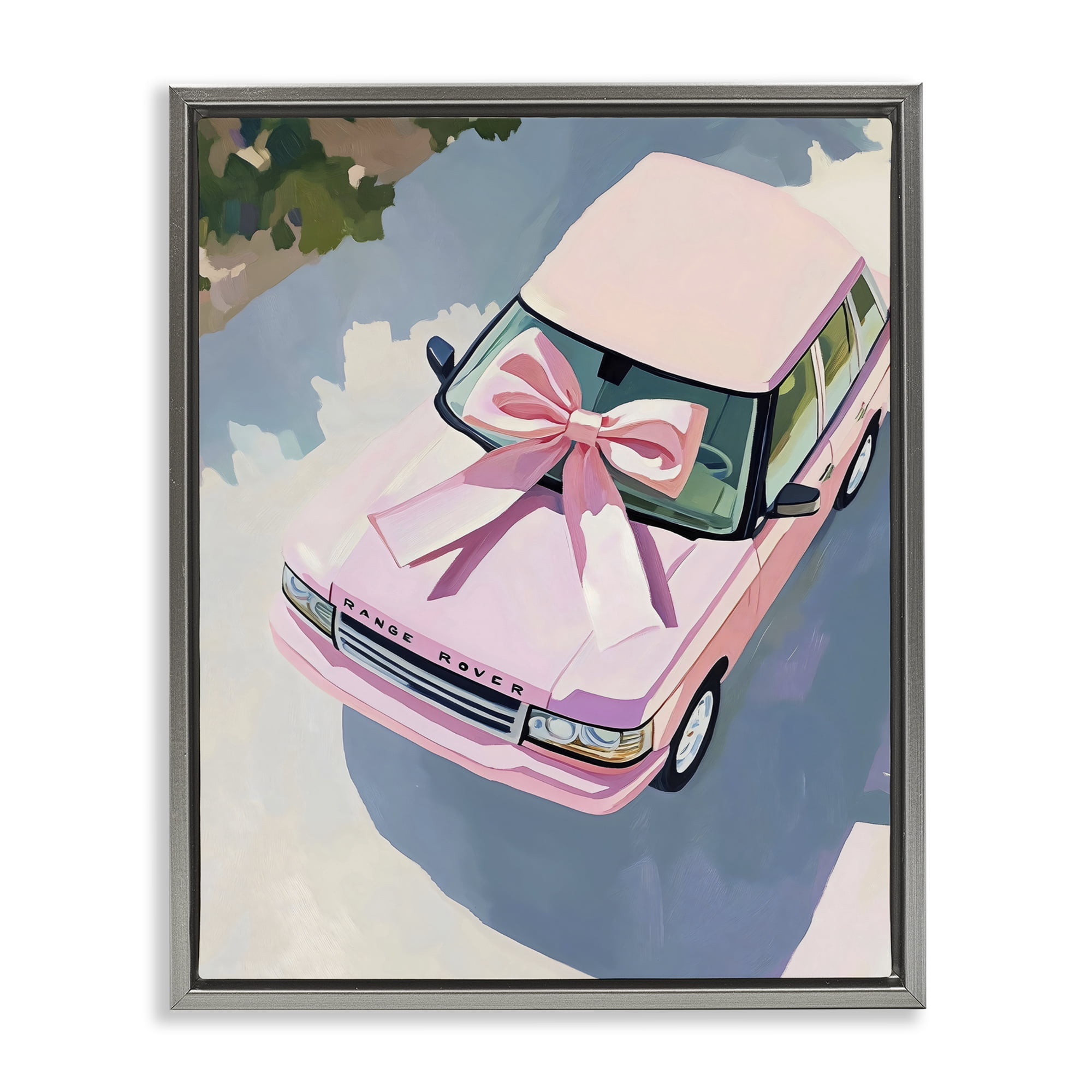 Stupell Industries Pink Luxury Rover with Ribbon Gray Framed Floater Canvas Wall Art, design by The Prints Vibe
