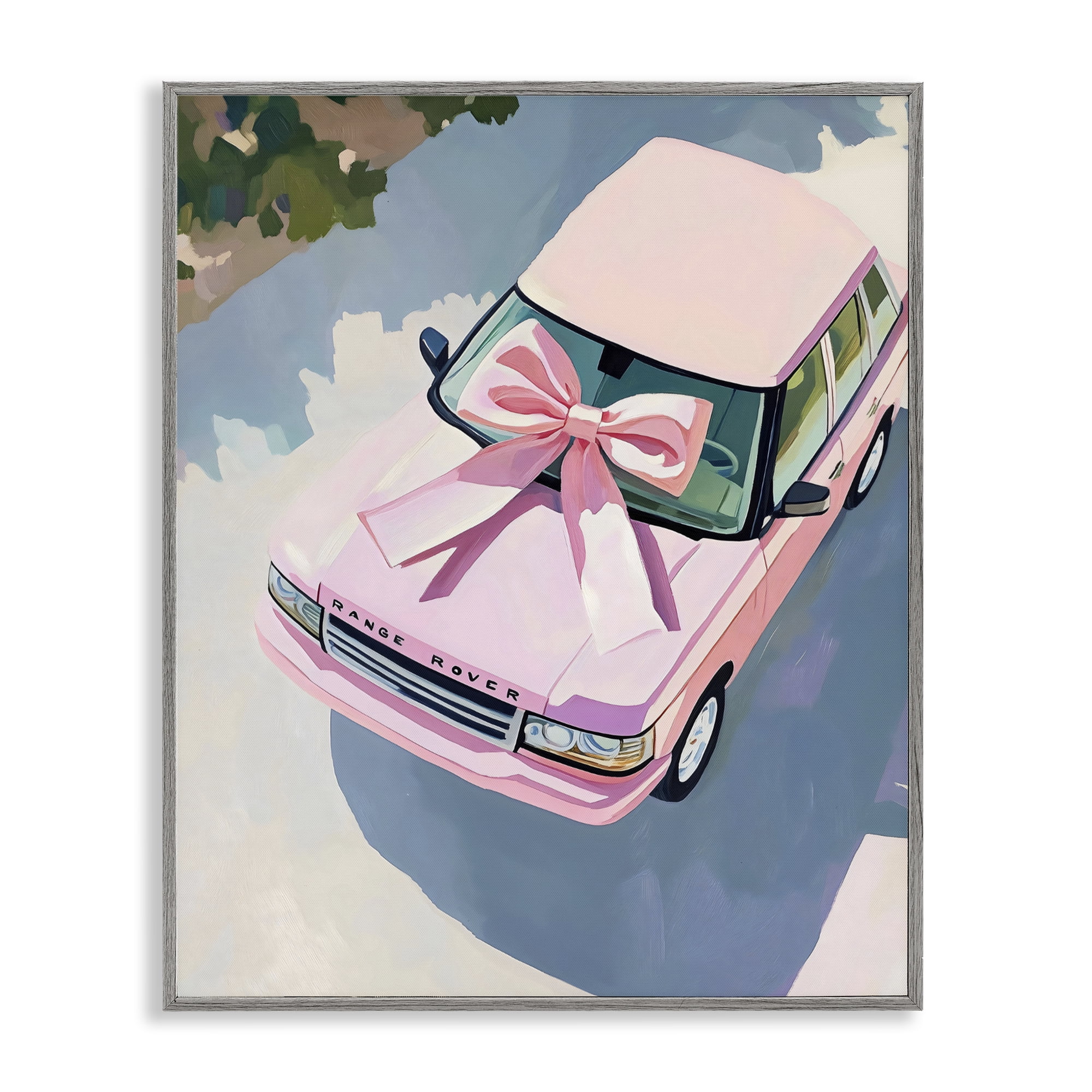 Stupell Industries Pink Luxury Rover with Ribbon Gray Framed Giclee Art, design by The Prints Vibe