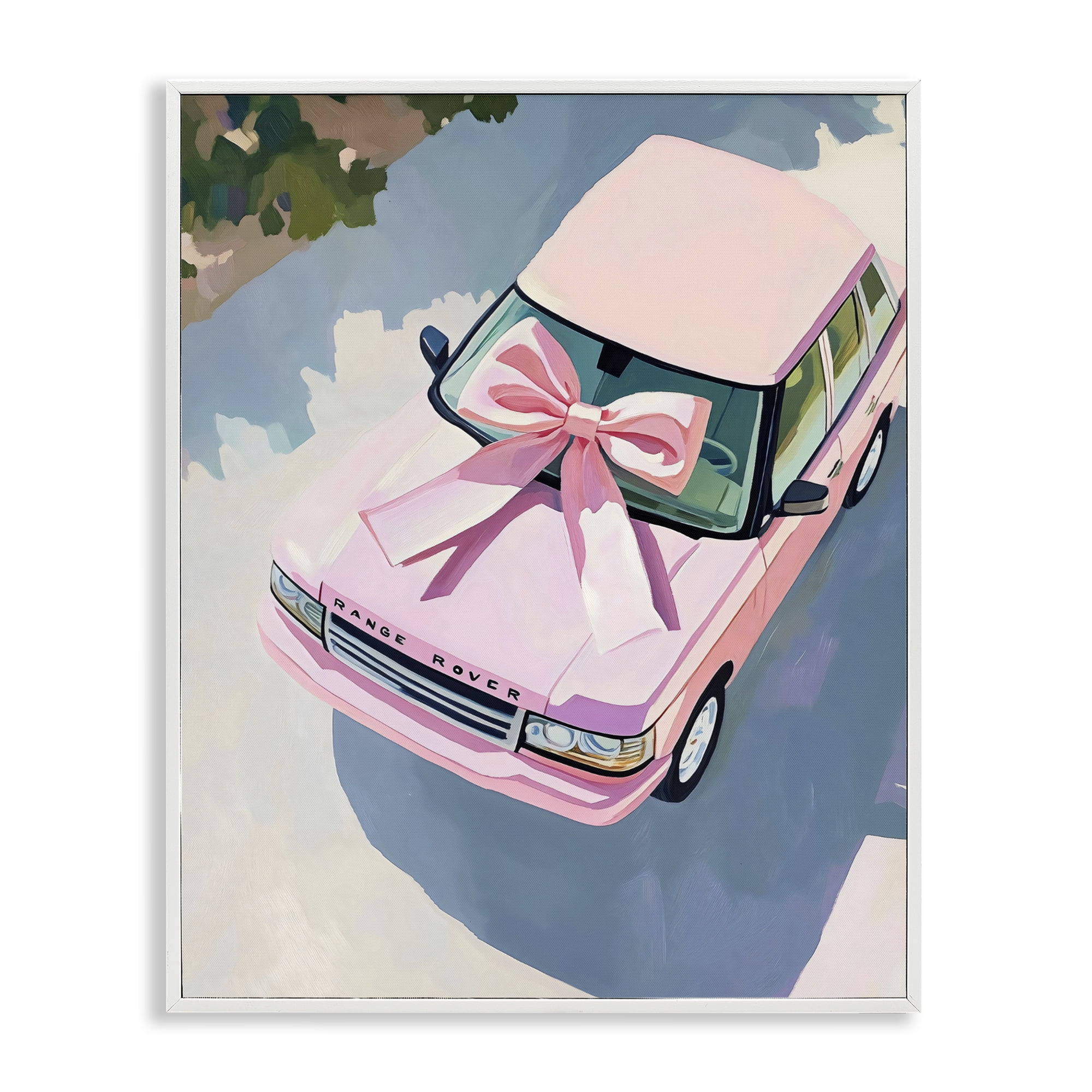 Stupell Industries Pink Luxury Rover with Ribbon White Framed Giclee Art, design by The Prints Vibe