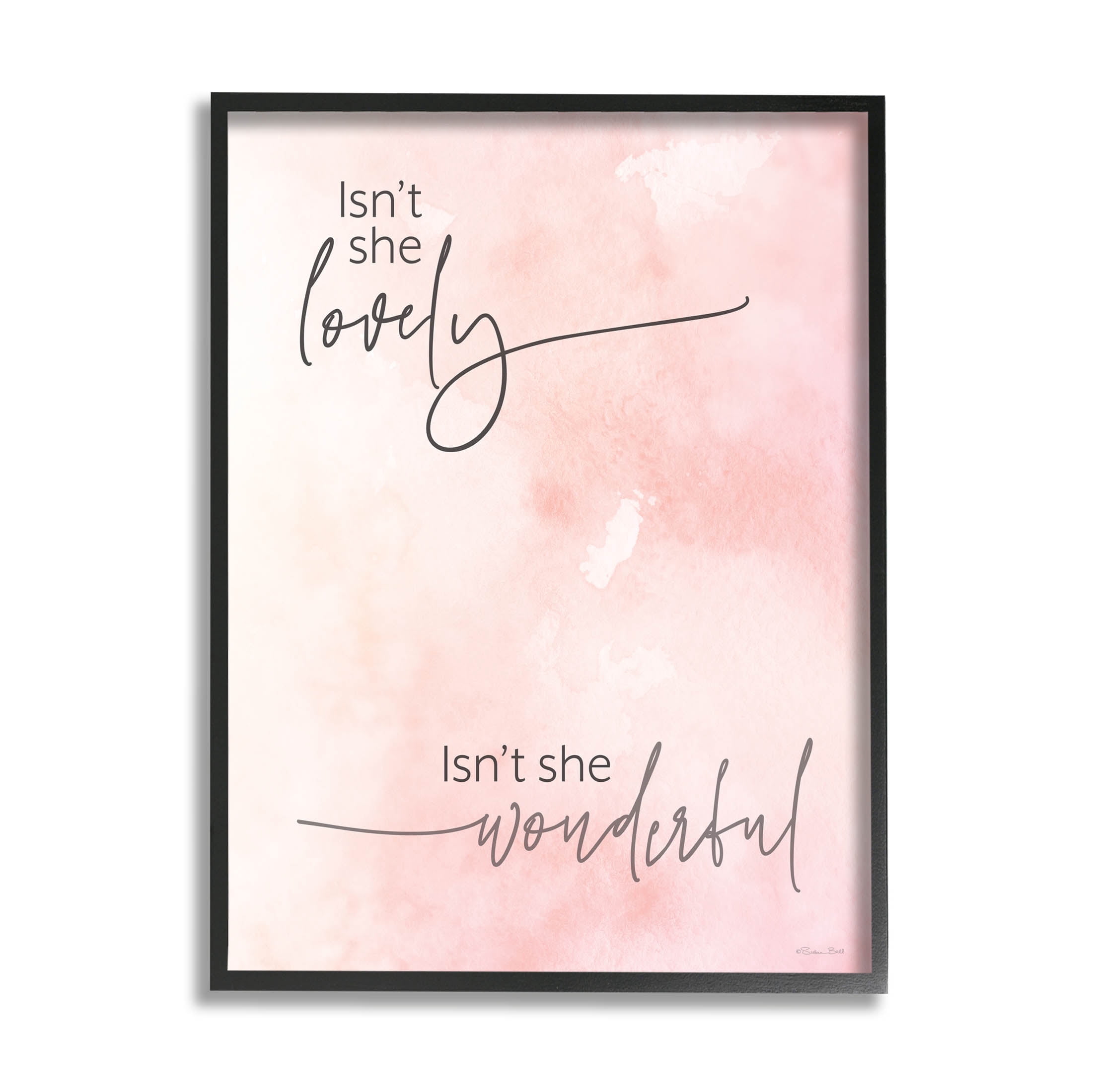 Stupell Industries Pink Lyrics Calligraphy Graphic Art Black Framed Art Print Wall Art, Design by Susan Ball