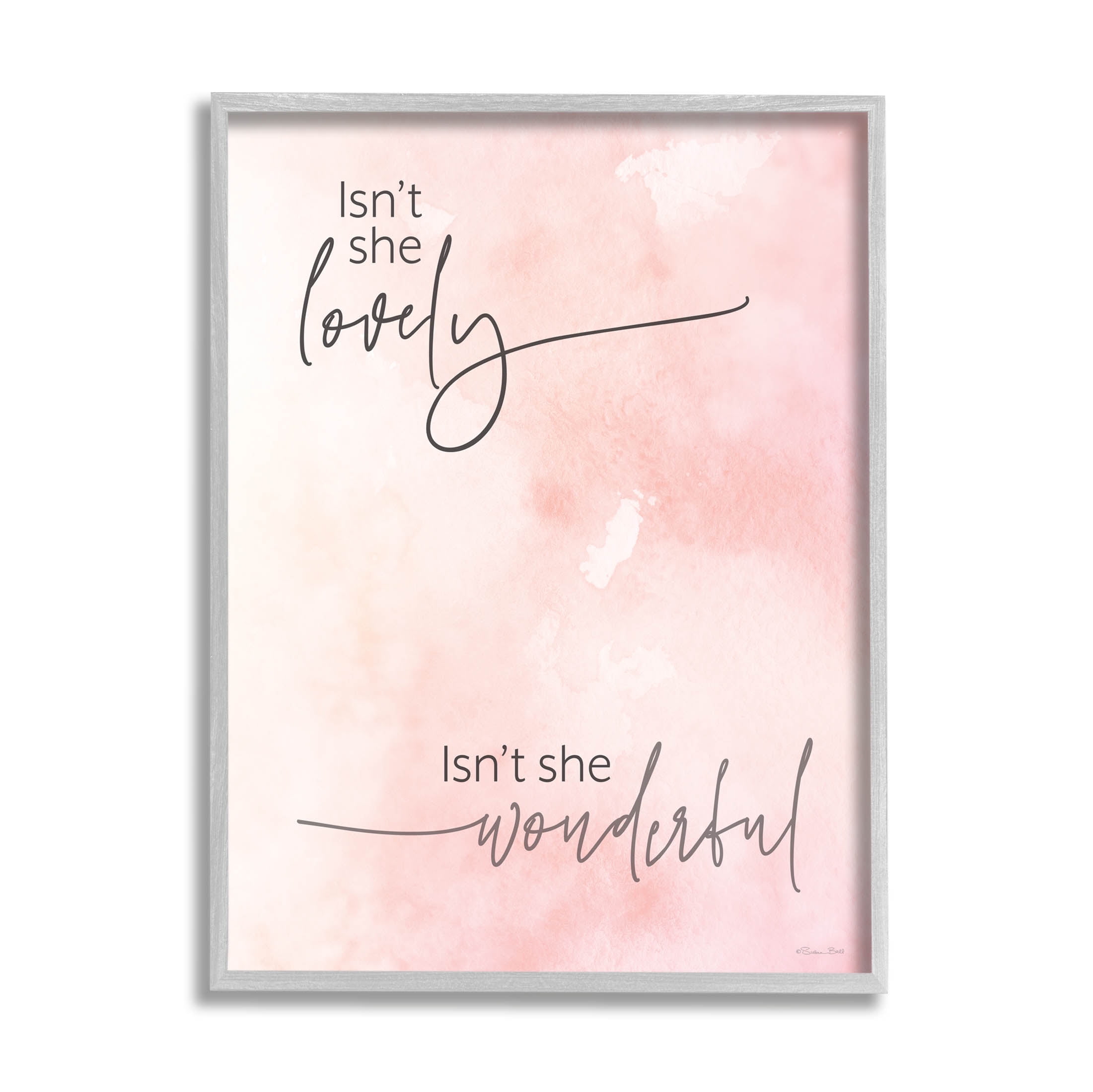 Stupell Industries Pink Lyrics Calligraphy Graphic Art Gray Framed Art Print Wall Art, Design by Susan Ball