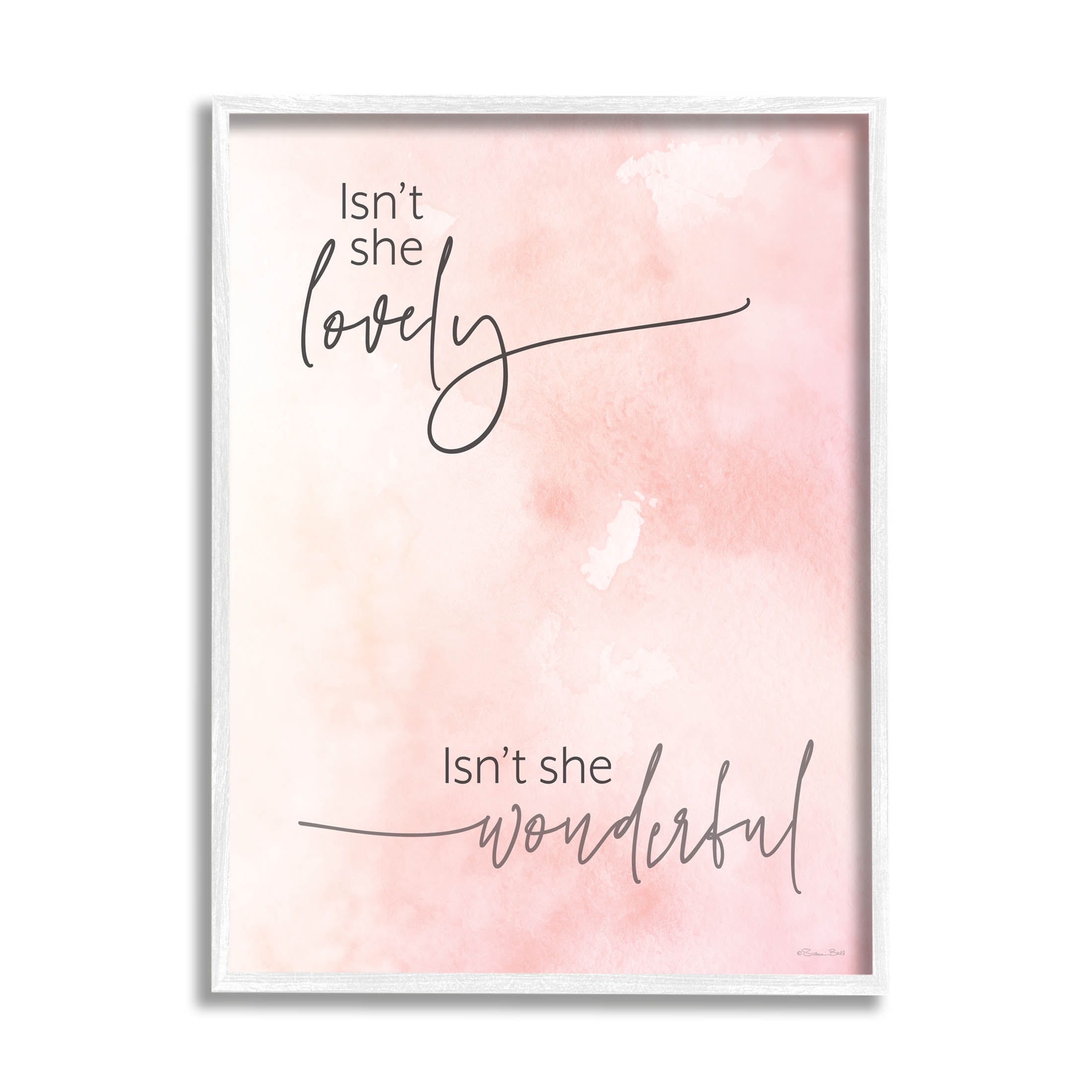 Stupell Industries Pink Lyrics Calligraphy Graphic Art White Framed Art Print Wall Art, Design by Susan Ball