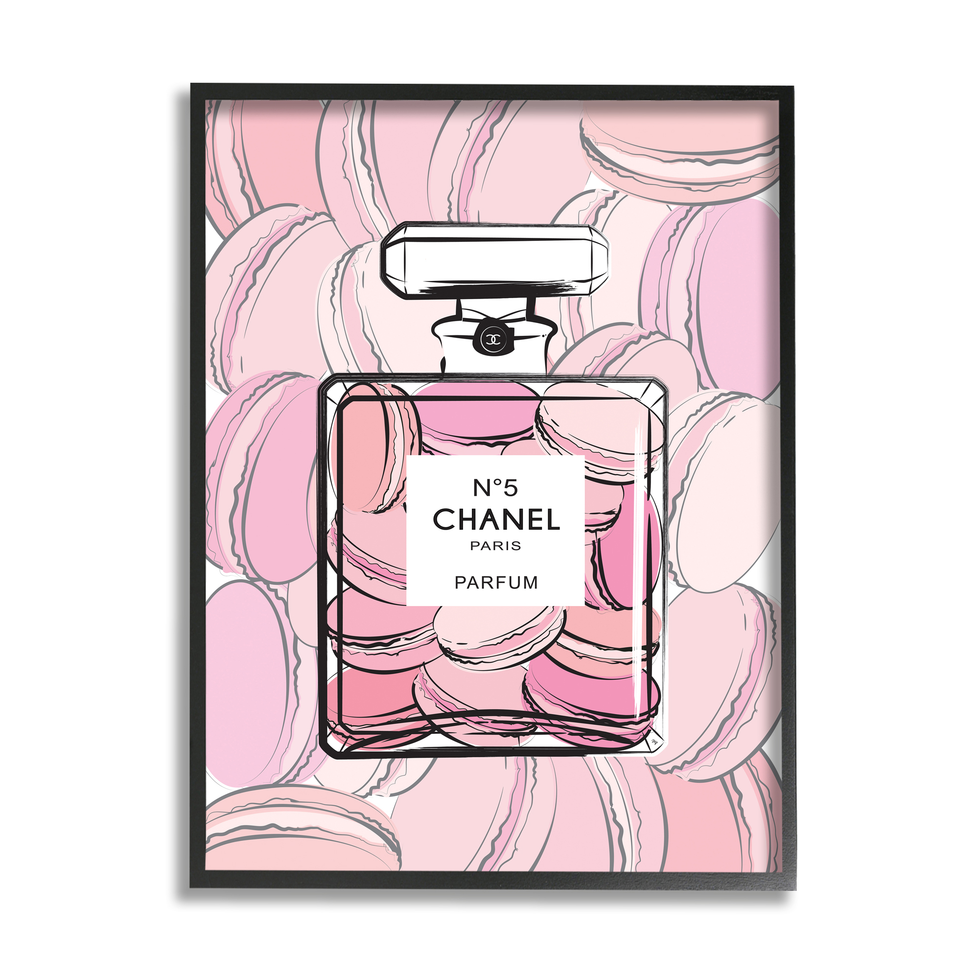Stupell Industries Pink Macaron Dessert Perfume Fashion Bottle Food & Beverage Painting Black Framed Art Print Wall Art, 11 x 14