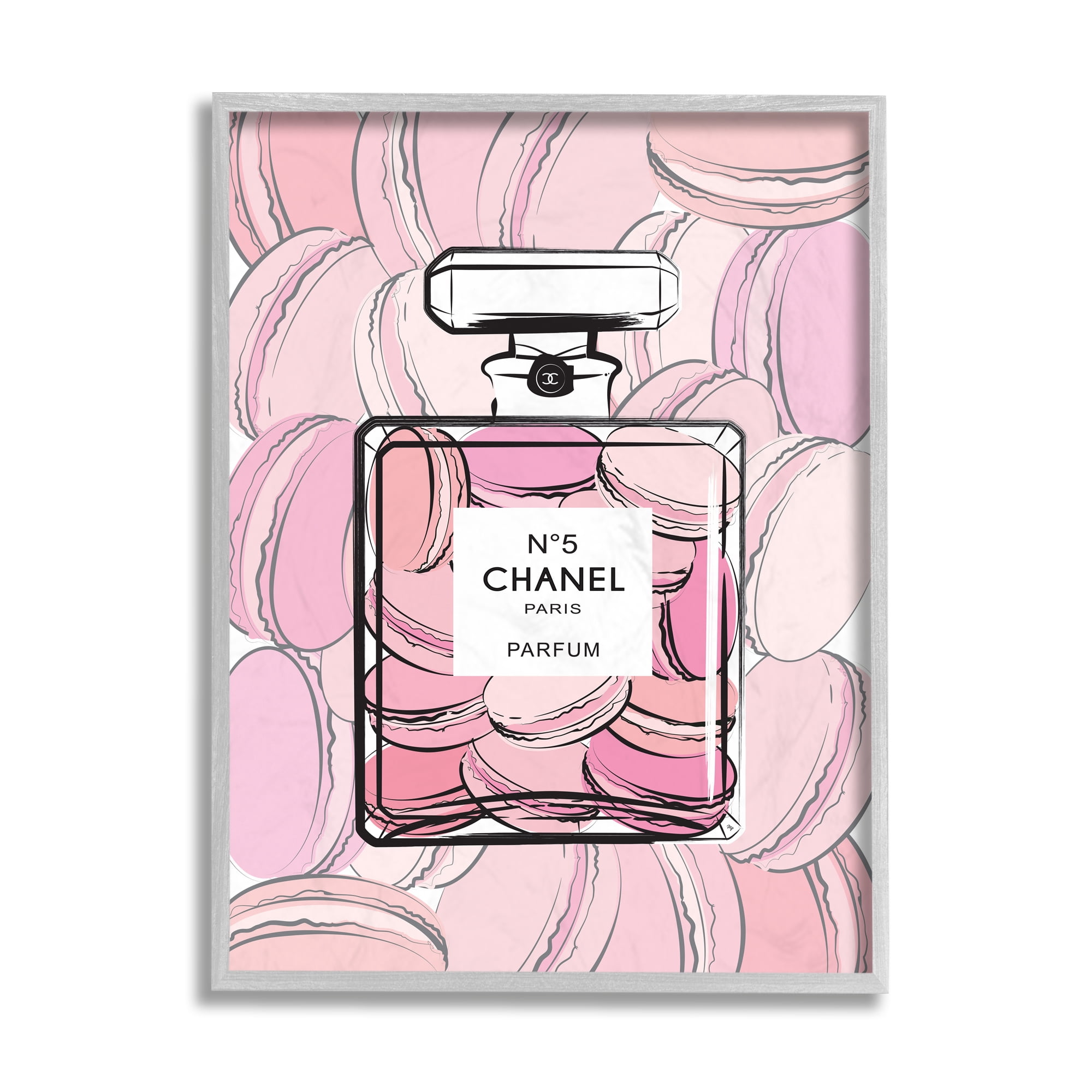 Stupell Industries Pink Macaron Dessert Perfume Fashion Bottle Food & Beverage Painting Gray Framed Art Print Wall Art, 16 x 20