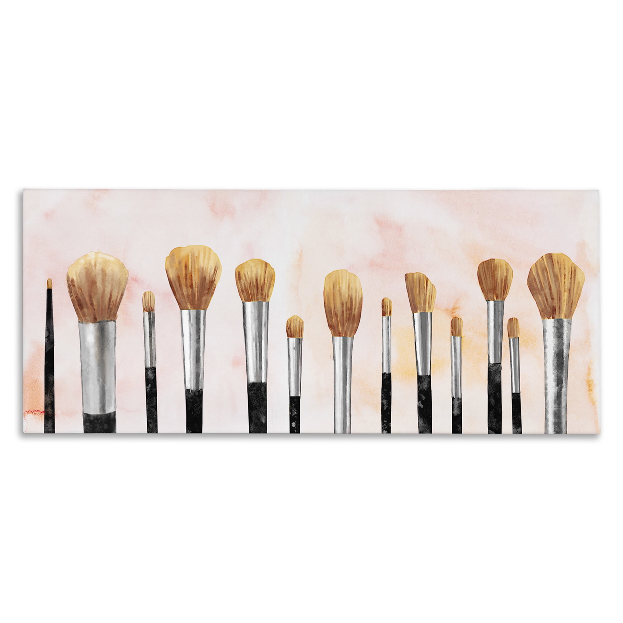 Stupell Industries Pink Makeup Brush Collection Beauty & Fashion Painting Gallery Wrapped Canvas Art Print Wall Art, 40 x 17