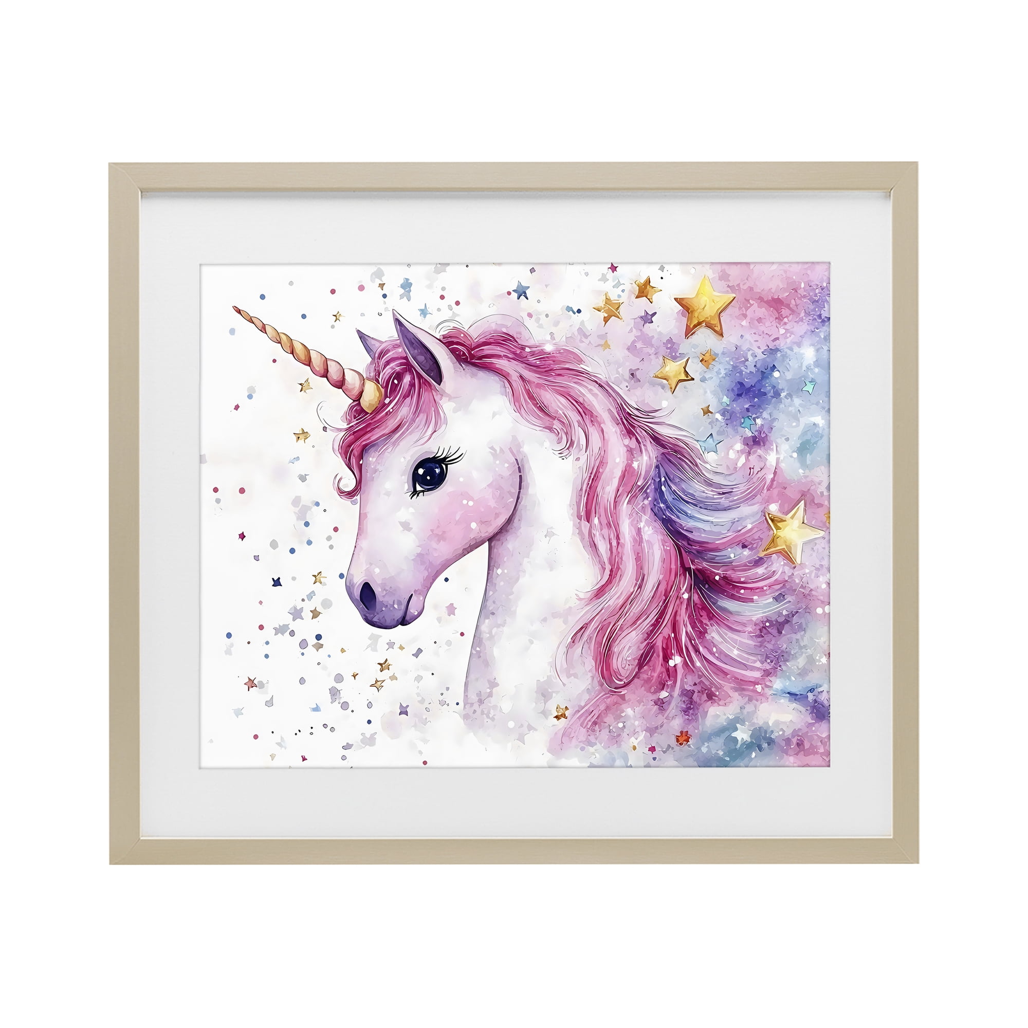 Stupell Industries Pink Mane Unicorn with Stars Birch Framed Print Under Glass, design by Creative Studio