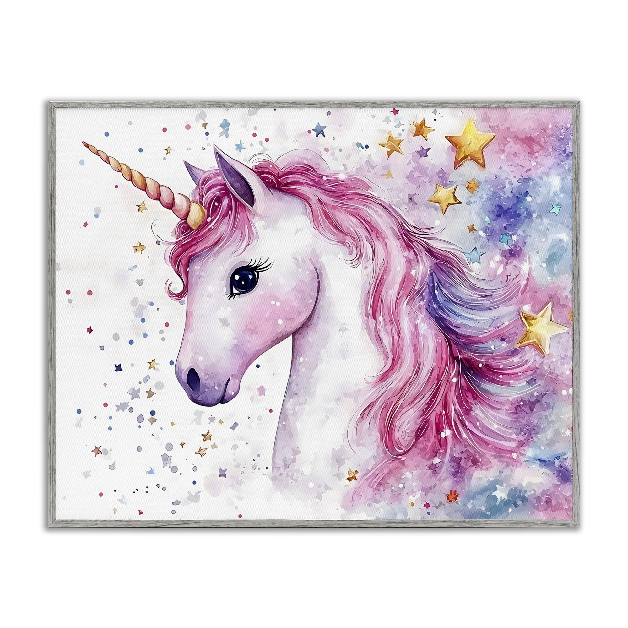 Stupell Industries Pink Mane Unicorn with Stars Gray Framed Giclee Art, design by Creative Studio