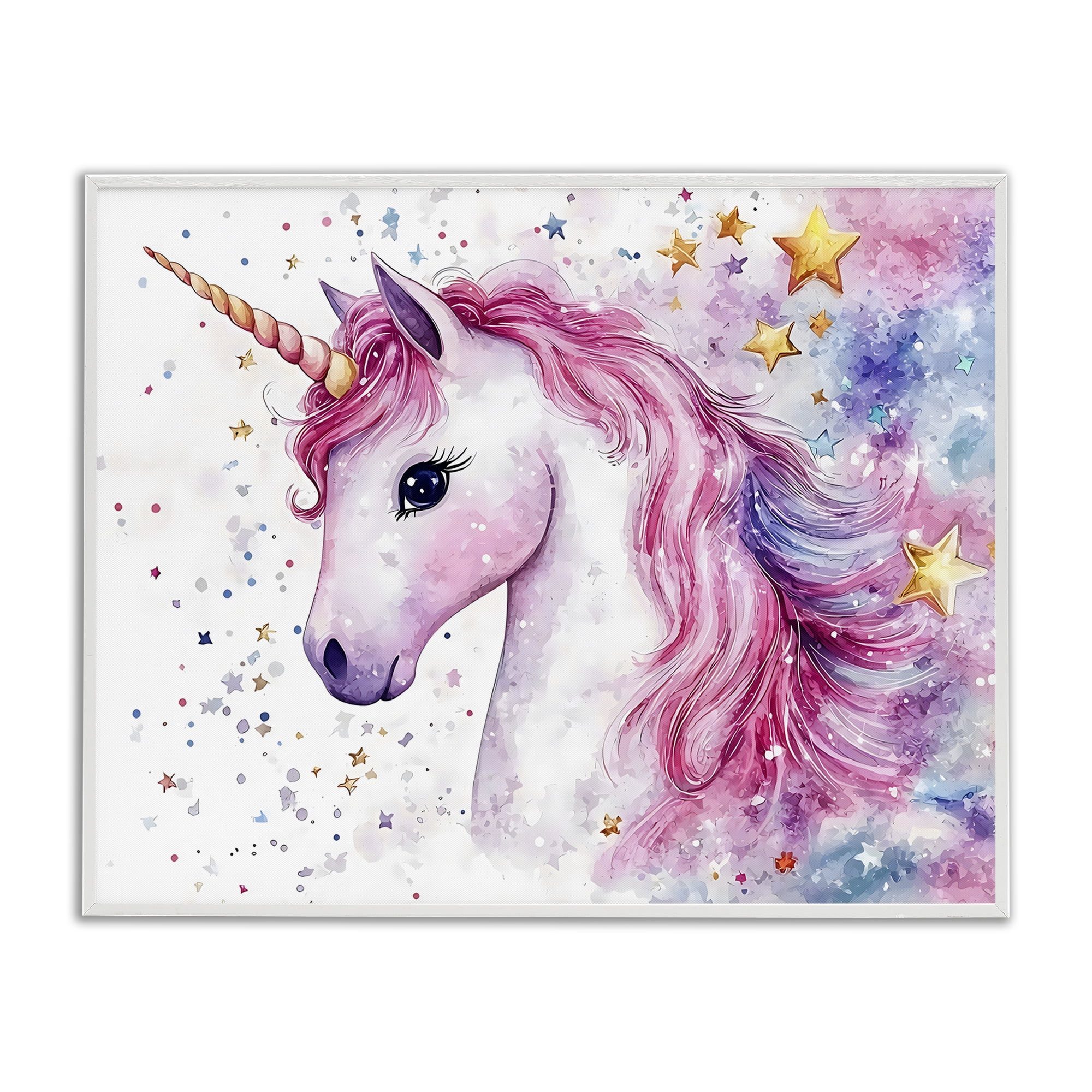Stupell Industries Pink Mane Unicorn with Stars White Framed Giclee Art, design by Creative Studio