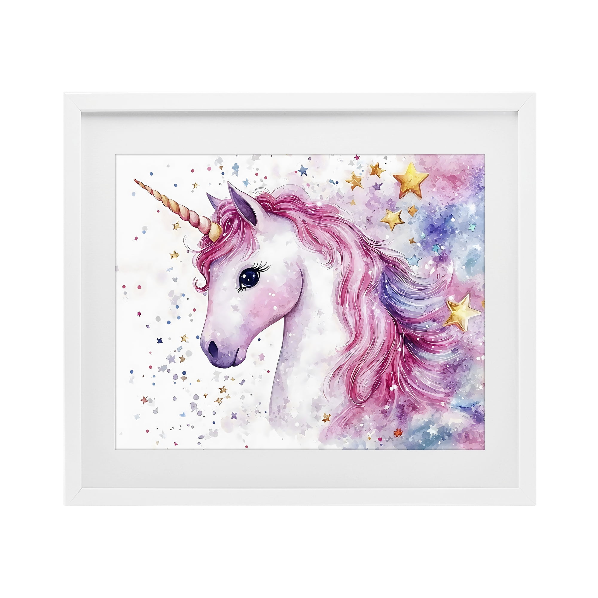 Stupell Industries Pink Mane Unicorn with Stars White Framed Print Under Glass, design by Creative Studio