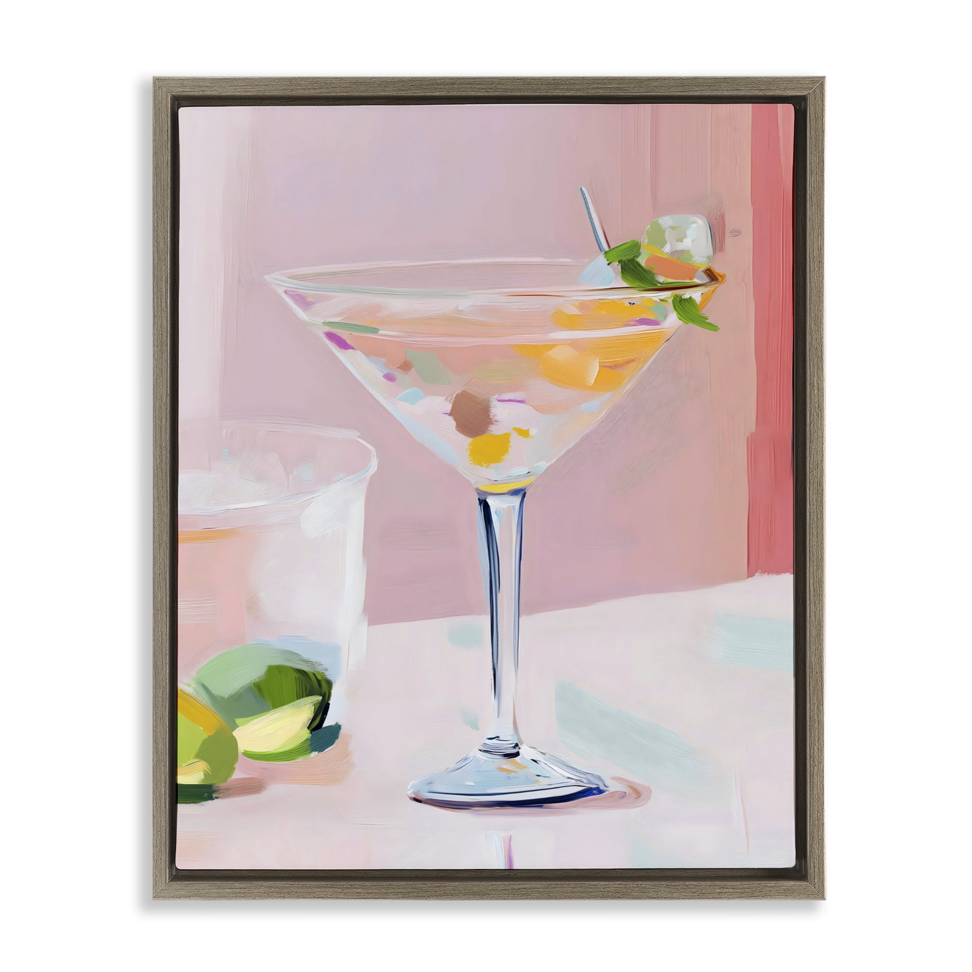 Stupell Industries Pink Martini Bar with Lime Brown Framed Floater Canvas Wall Art, design by The Prints Vibe
