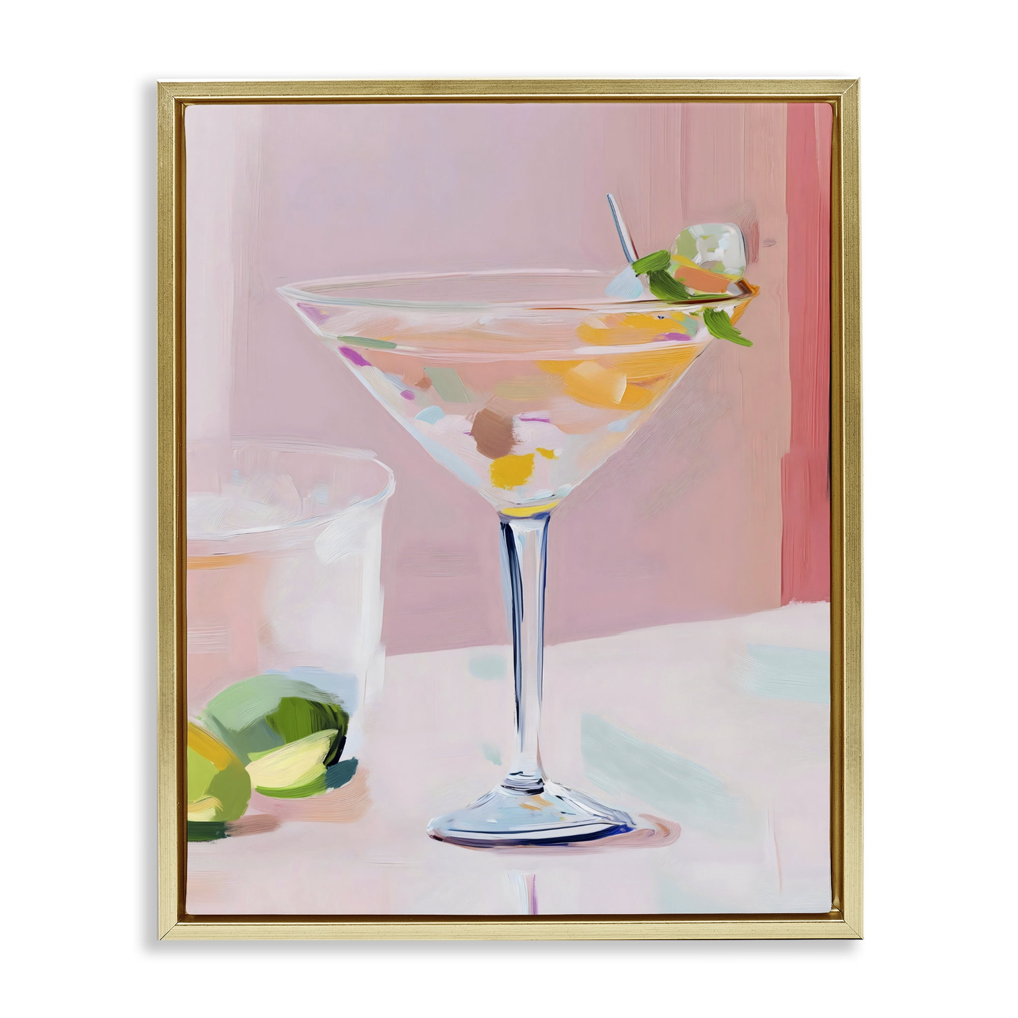 Stupell Industries Pink Martini Bar with Lime Gold Framed Floater Canvas Wall Art, design by The Prints Vibe