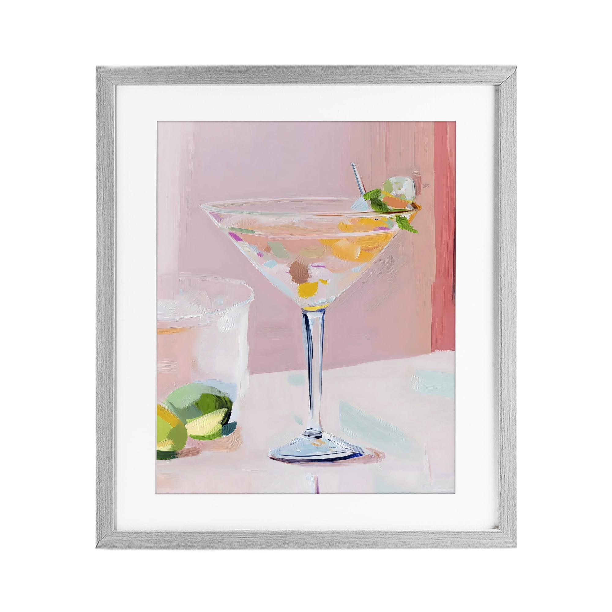 Stupell Industries Pink Martini Bar with Lime Gray Framed Print Under Glass, design by The Prints Vibe